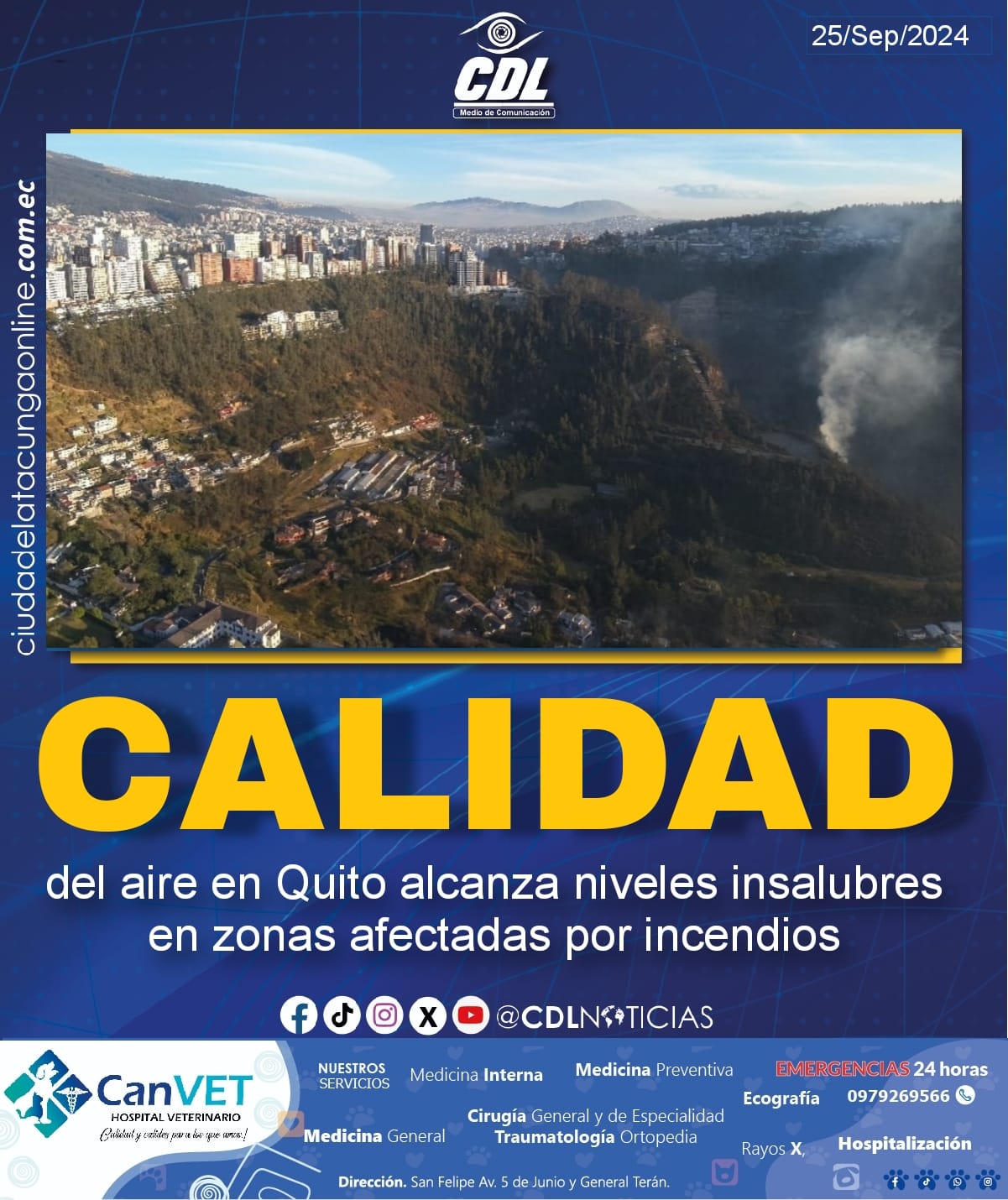 Calidad del aire en Quito alcanza niveles insalubres en zonas afectadas por incendios