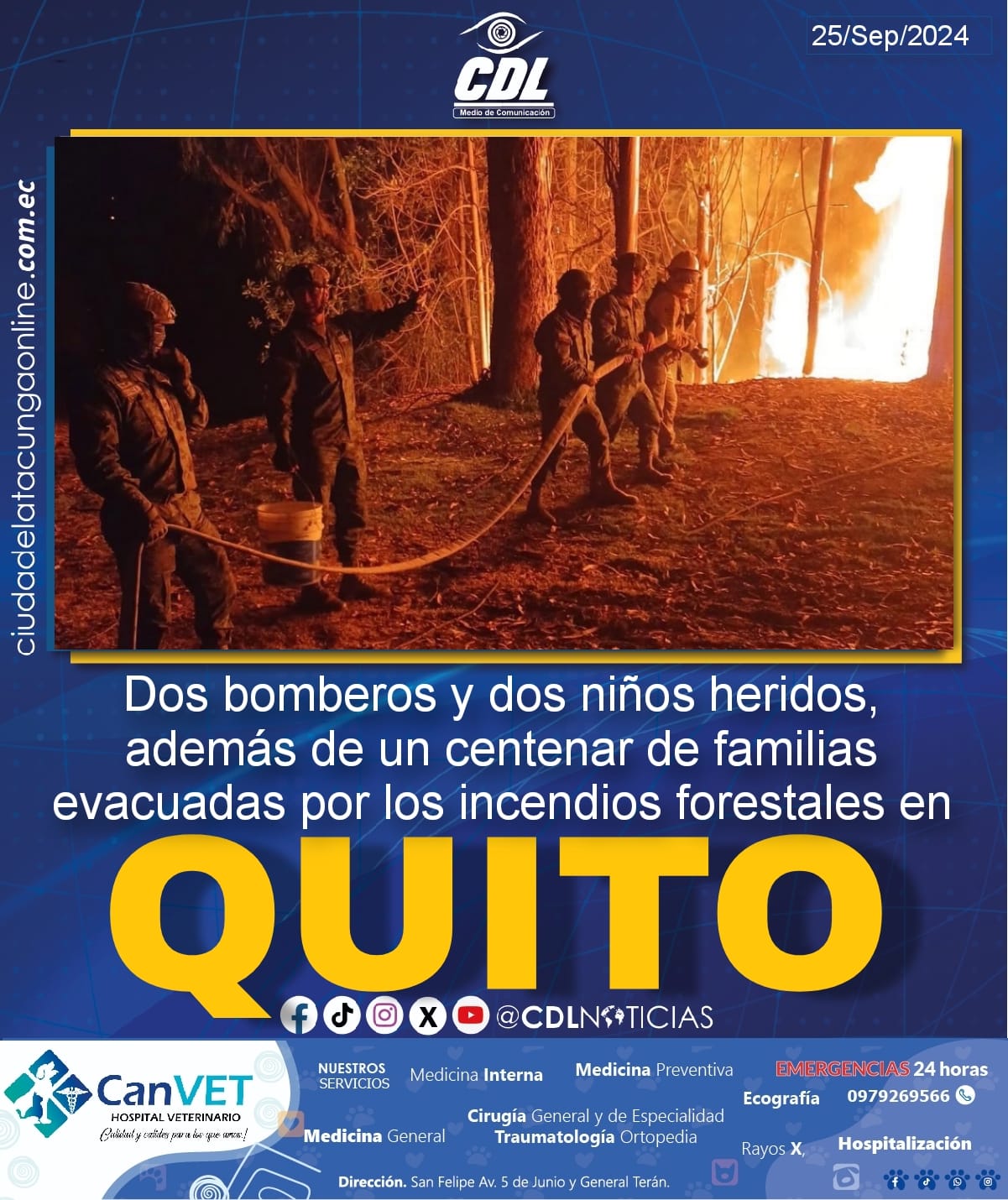 Dos bomberos y dos niños heridos, además de un centenar de familias evacuadas por los incendios forestales en Quito