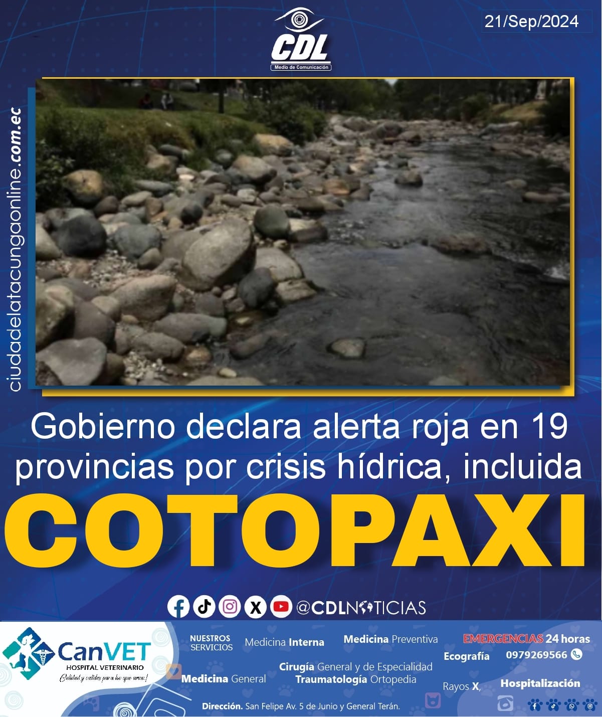 Gobierno declara alerta roja en 19 provincias por crisis hídrica incluida Cotopaxi