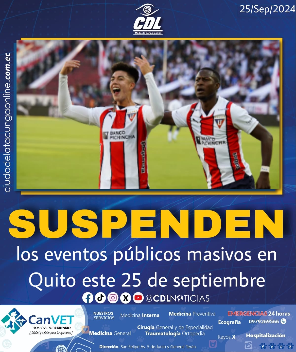 Se suspenden los eventos públicos masivos en Quito este 25 de septiembre