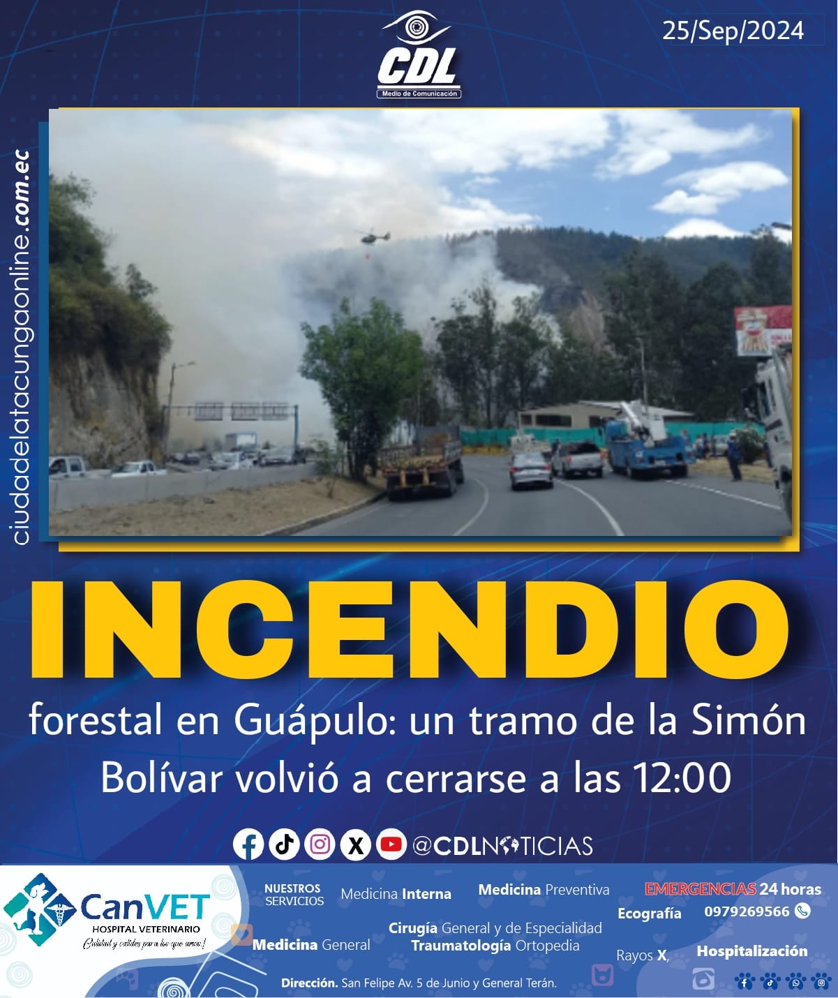 Incendio forestal en Guápulo: un tramo de la Simón Bolívar volvió a cerrarse a las 12:00