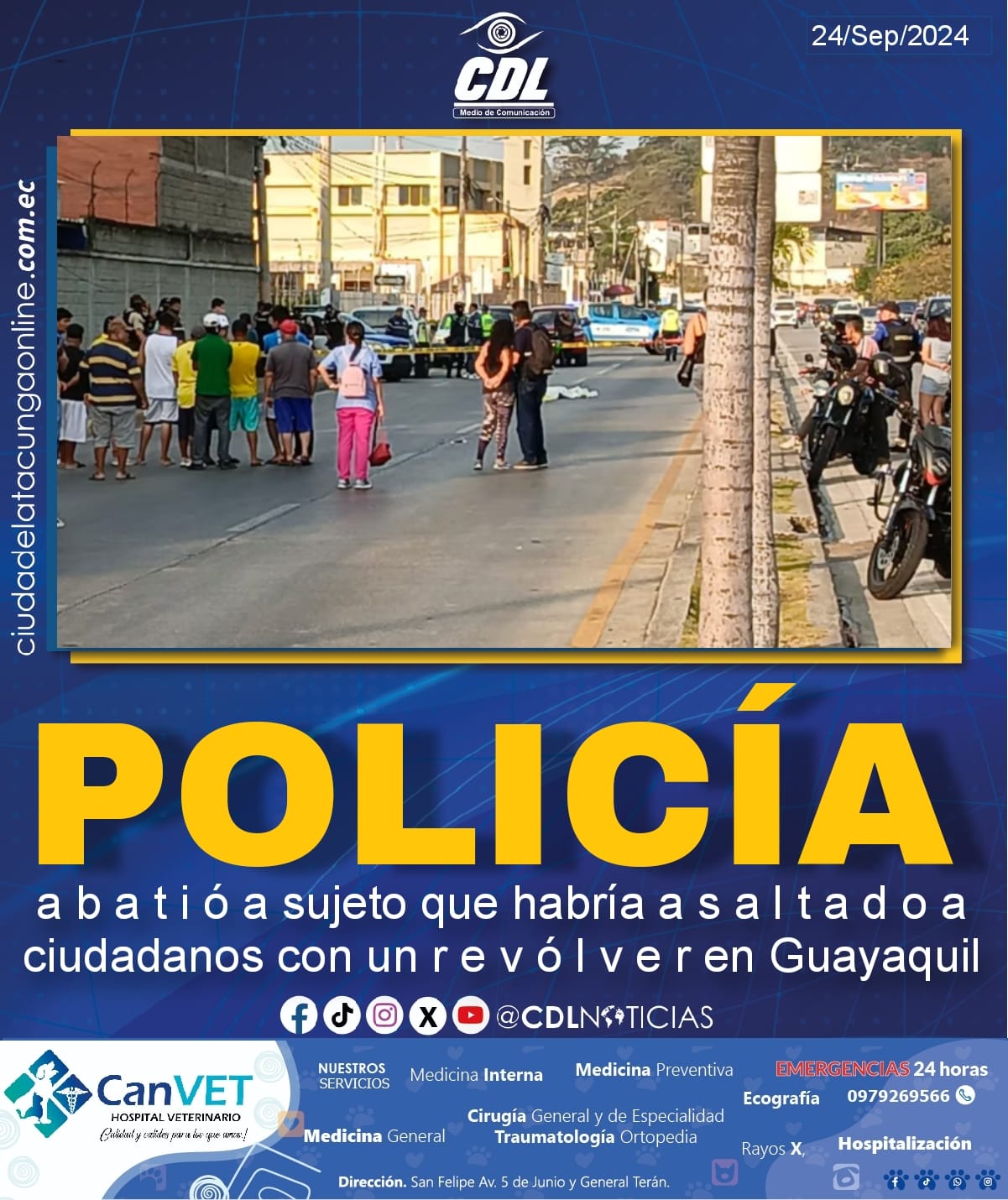 Policía a b a t i ó a sujeto que habría a s a l t a d o a ciudadanos con un r e v ó l v e r en Guayaquil