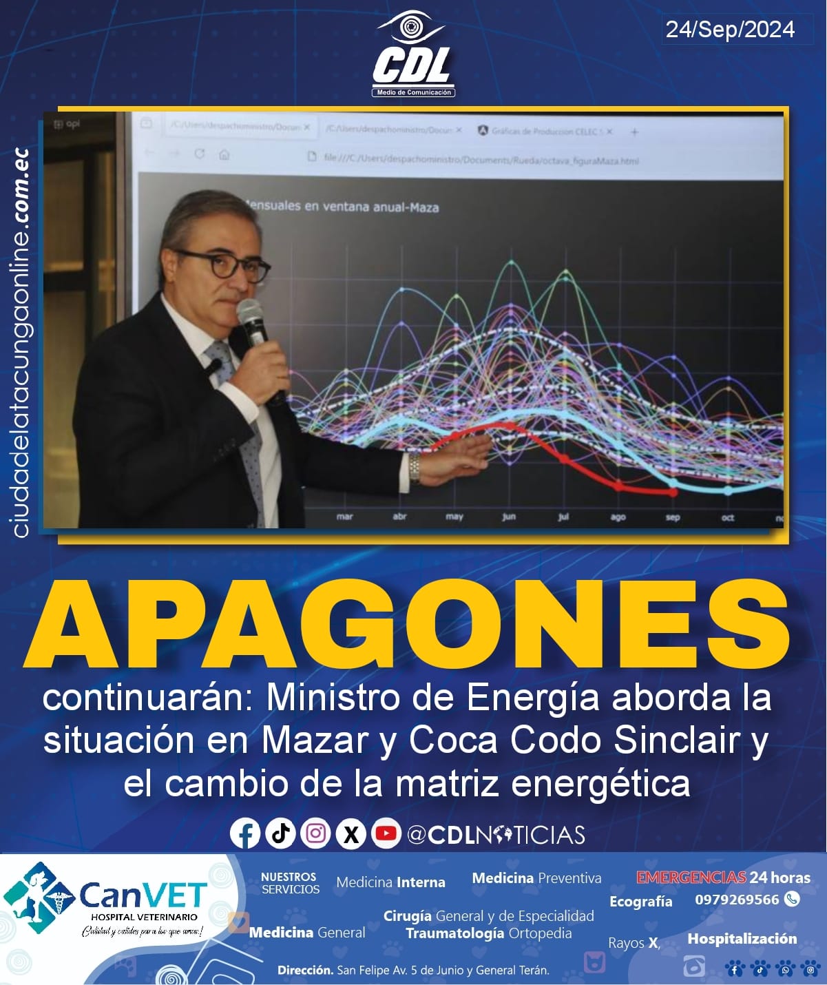 Apagones continuarán: Ministro de Energía aborda la situación en Mazar y Coca Codo Sinclair y el cambio de la matriz energética