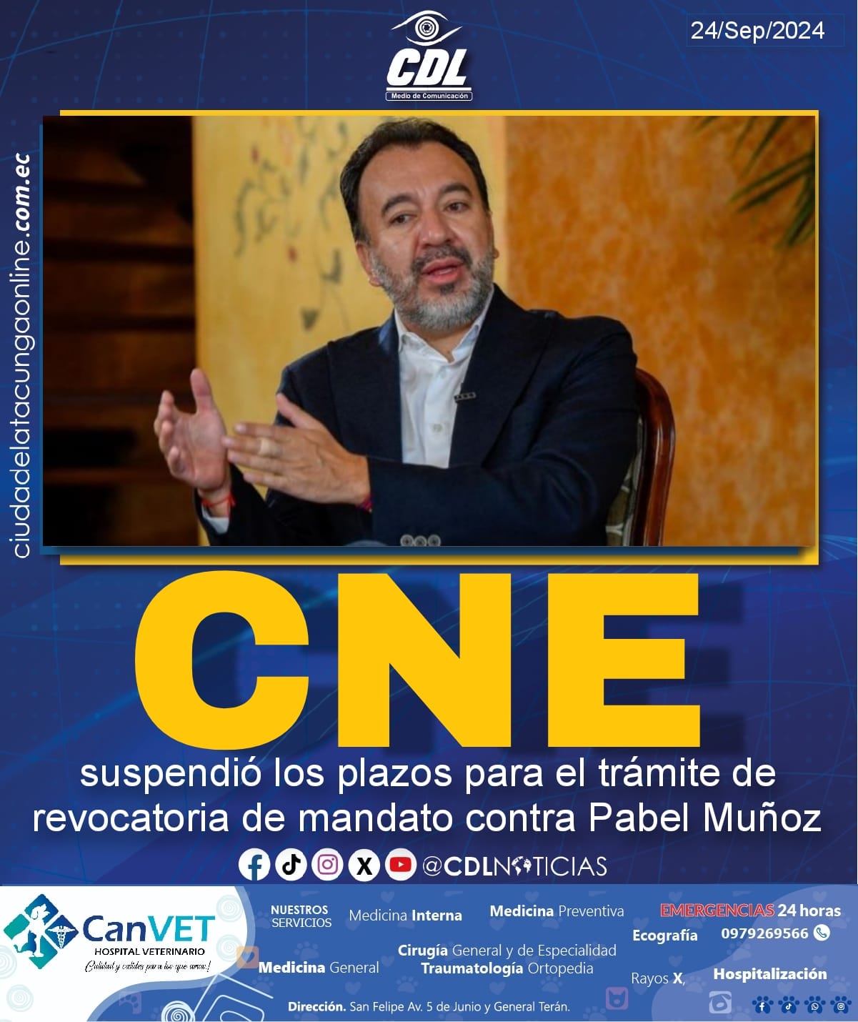 El CNE suspendió los plazos para el trámite de revocatoria de mandato contra Pabel Muñoz