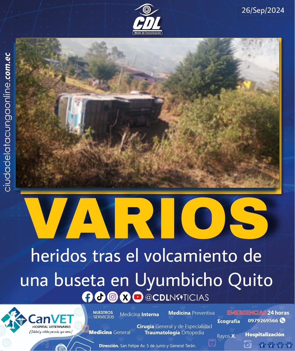 Varios heridos tras el volcamiento de una buseta en Uyumbicho Quito