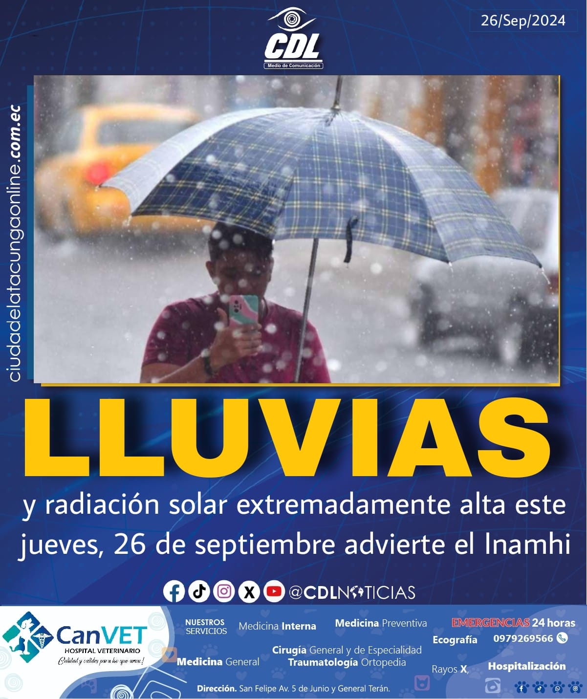 Clima en Ecuador: lluvias y radiación solar extremadamente alta este jueves, 26 de septiembre advierte el Inamhi