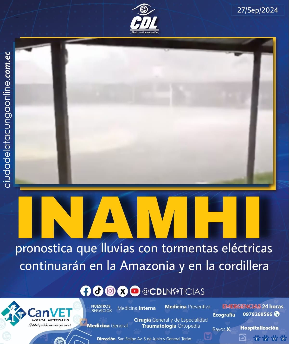 INAMHI pronostica que lluvias con tormentas eléctricas continuarán en la Amazonía y en la cordillera