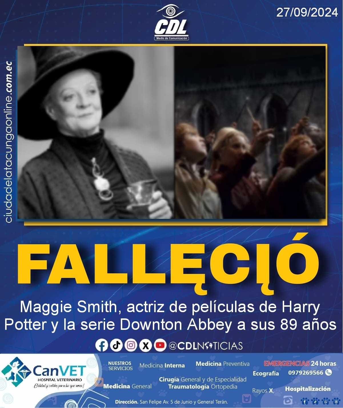 F a ll e c i ó Maggie Smith, actriz de películas de Harry Potter y la serie Downton Abbey