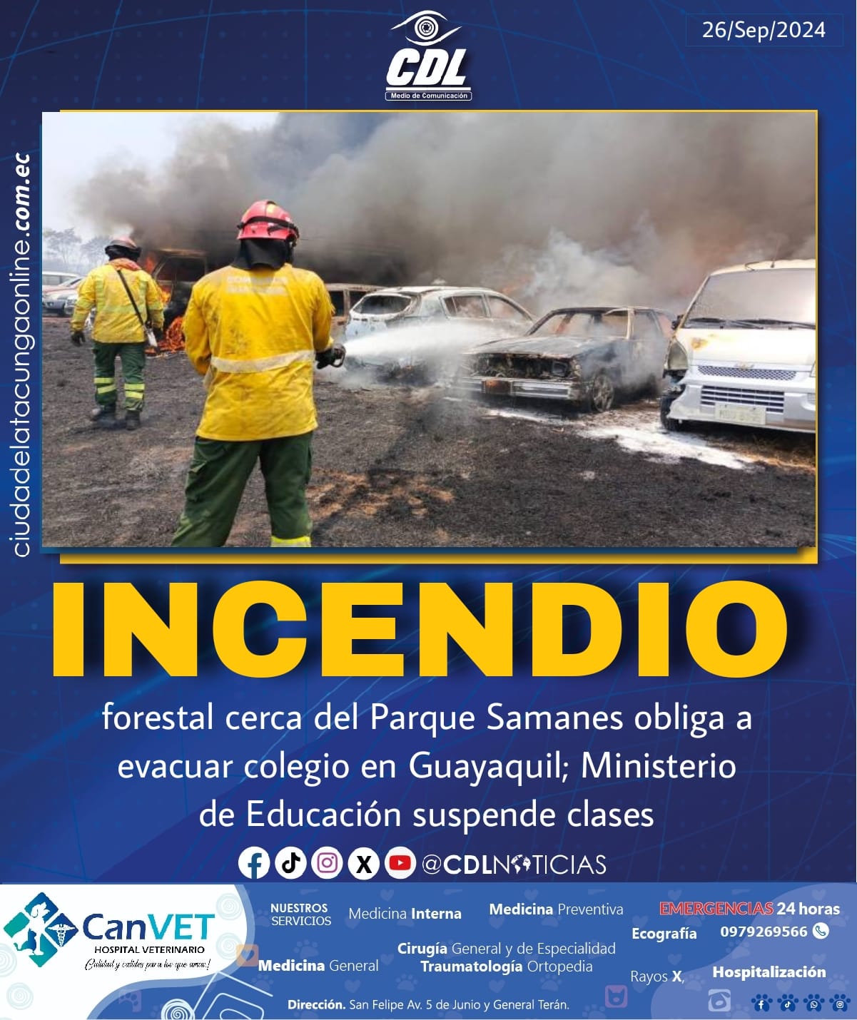 Incendio forestal cerca del Parque Samanes obliga a evacuar colegio en Guayaquil; Ministerio de Educación suspende clases