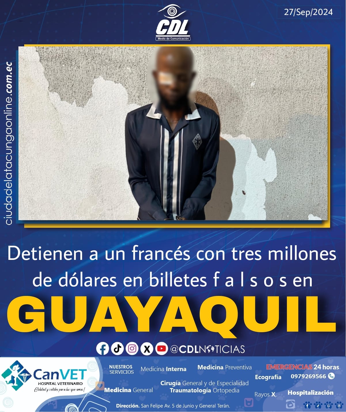 Detienen a un francés con tres millones de dólares en billetes f a l s o s en Guayaquil