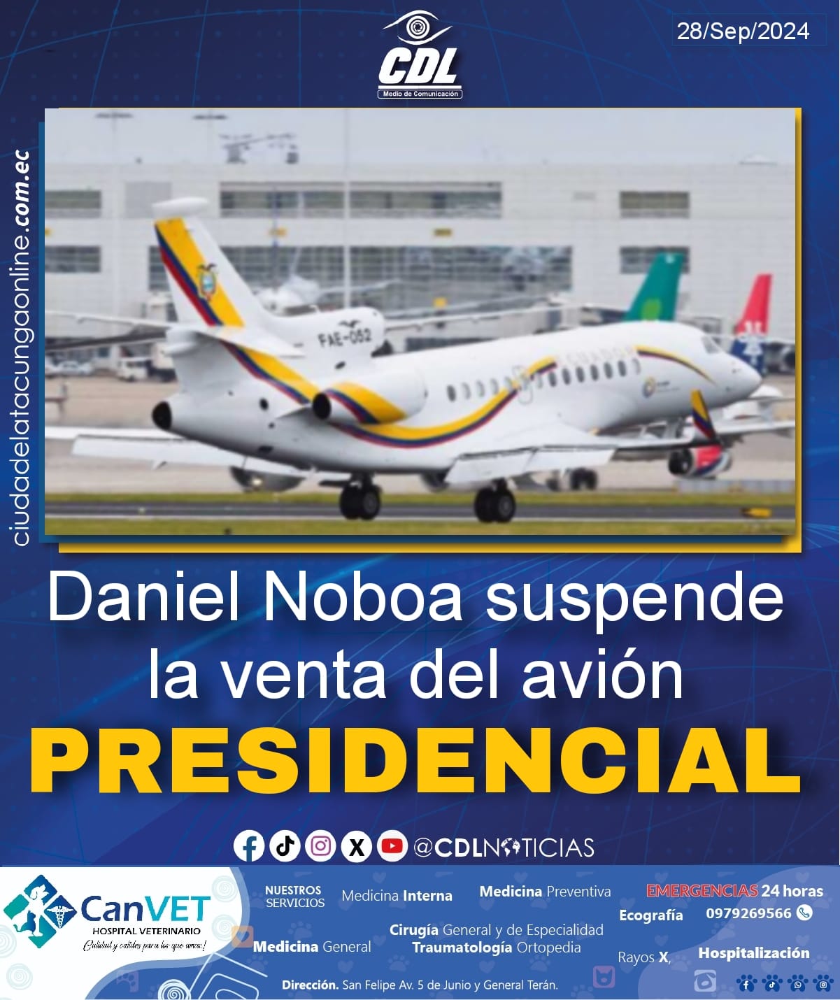 Daniel Noboa suspende la venta del avión presidencial