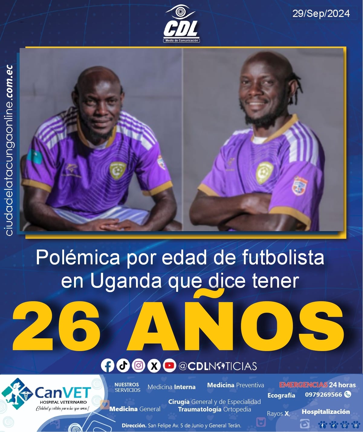 Polémica por edad de futbolista en Uganda que dice tener 26 años