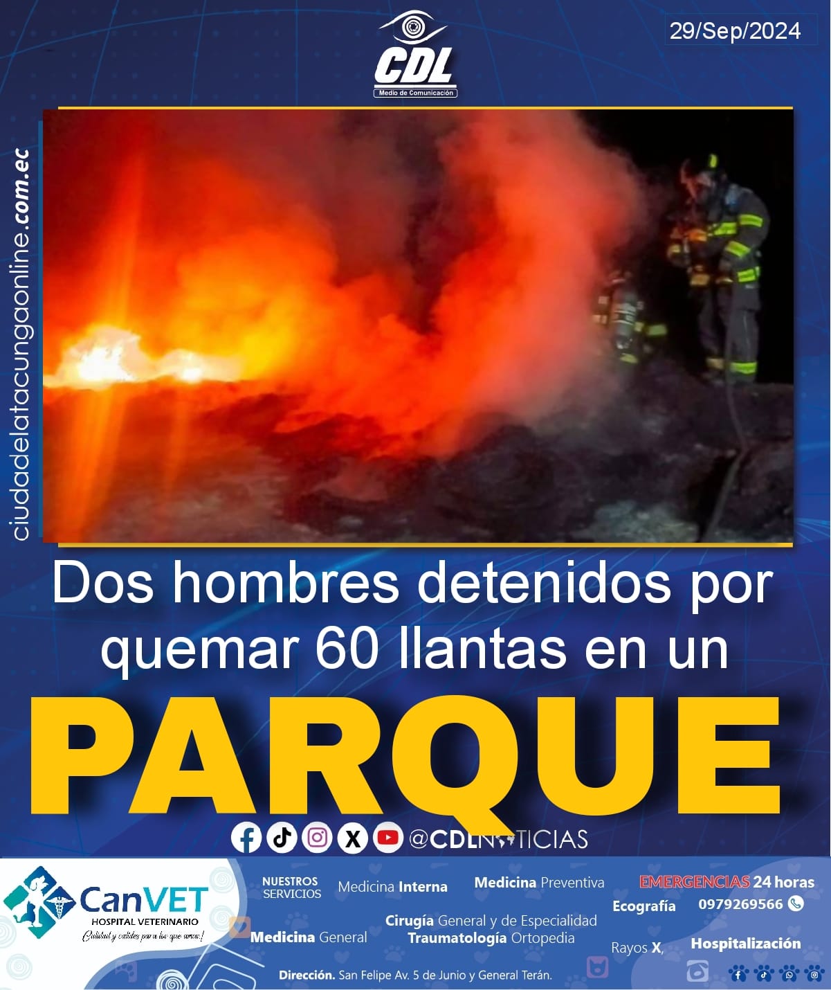 Quito: dos hombres detenidos por quemar 60 llantas en el bosque ubicado junto al parque Metropolitano del Sur