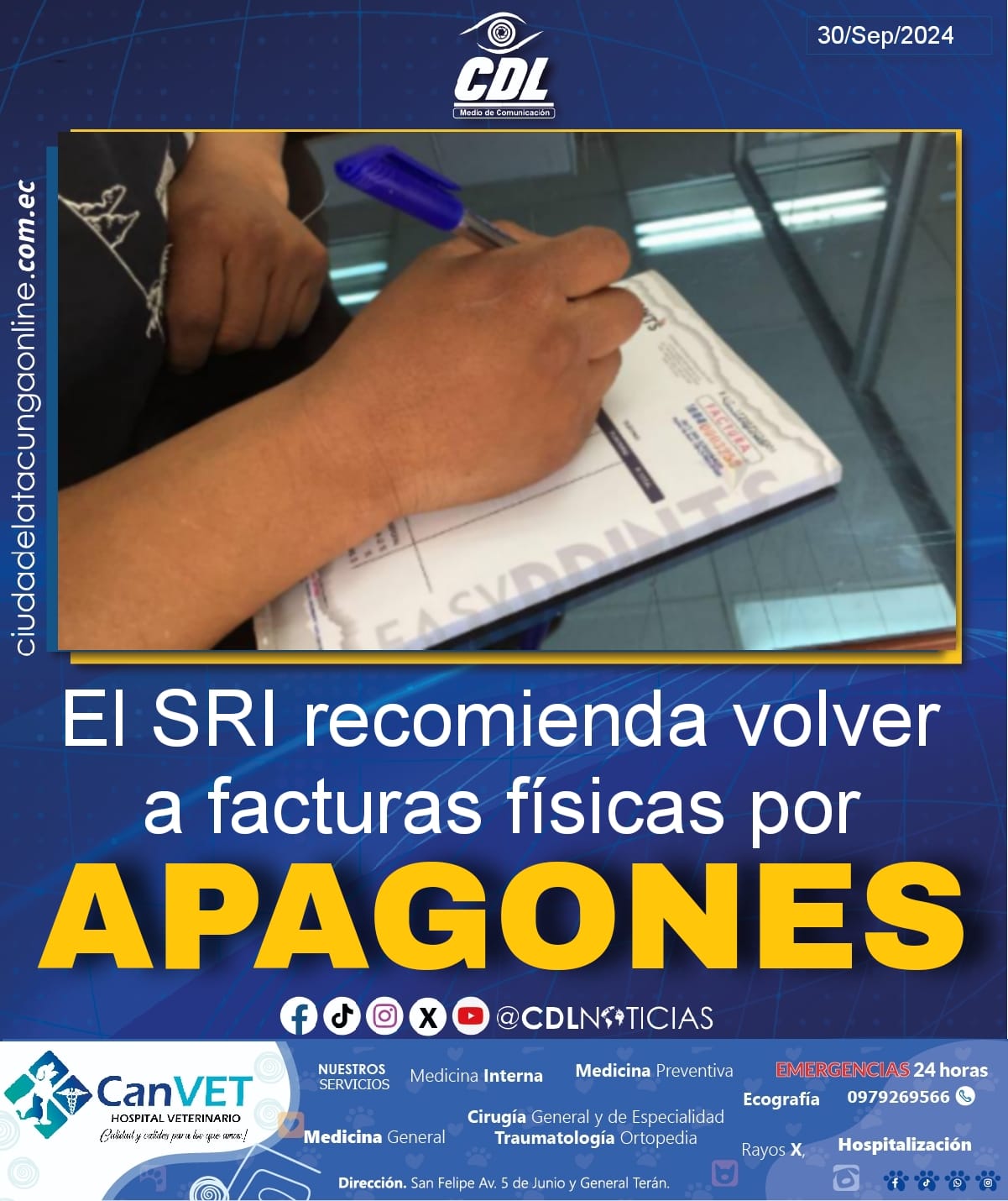 El SRI recomienda volver a facturas físicas por apagones