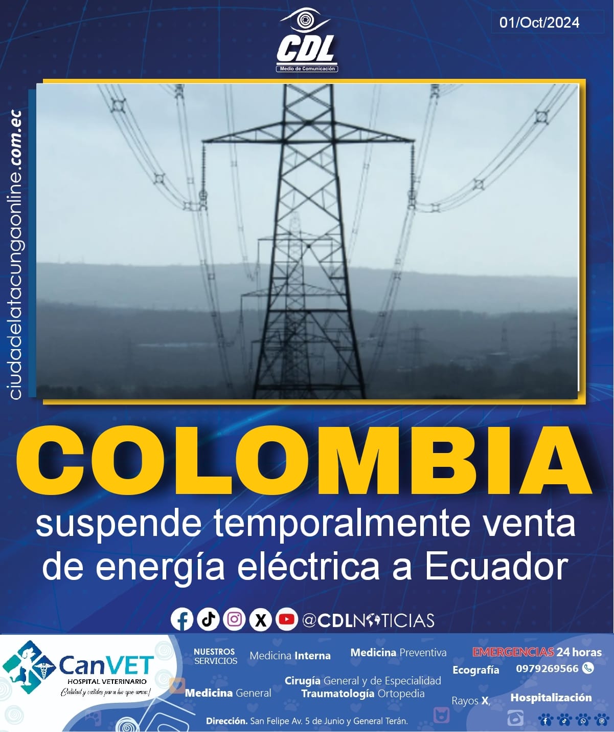 Colombia suspende temporalmente venta de energía eléctrica a Ecuador
