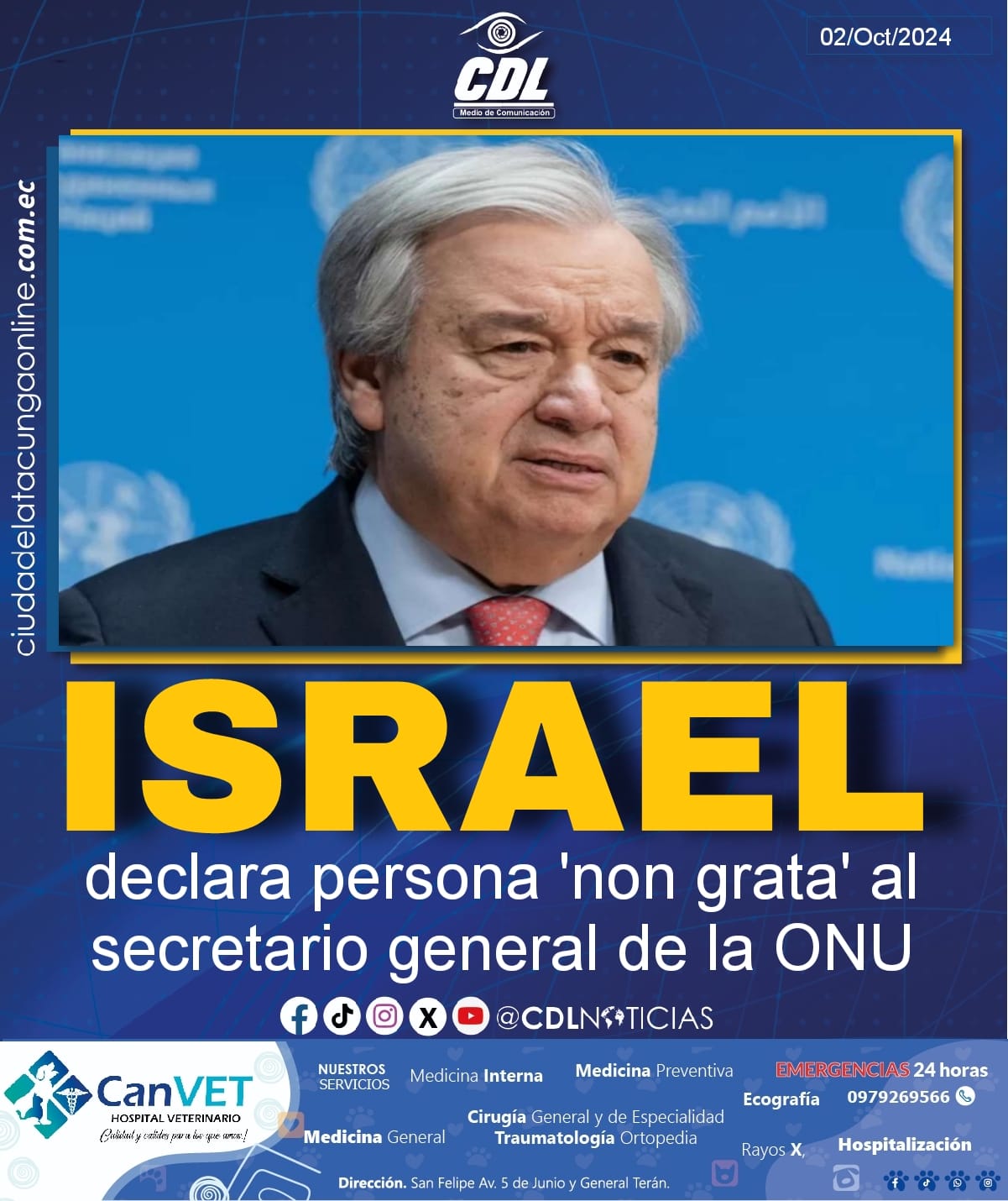 Israel declara persona ‘non grata’ al secretario general de la ONU