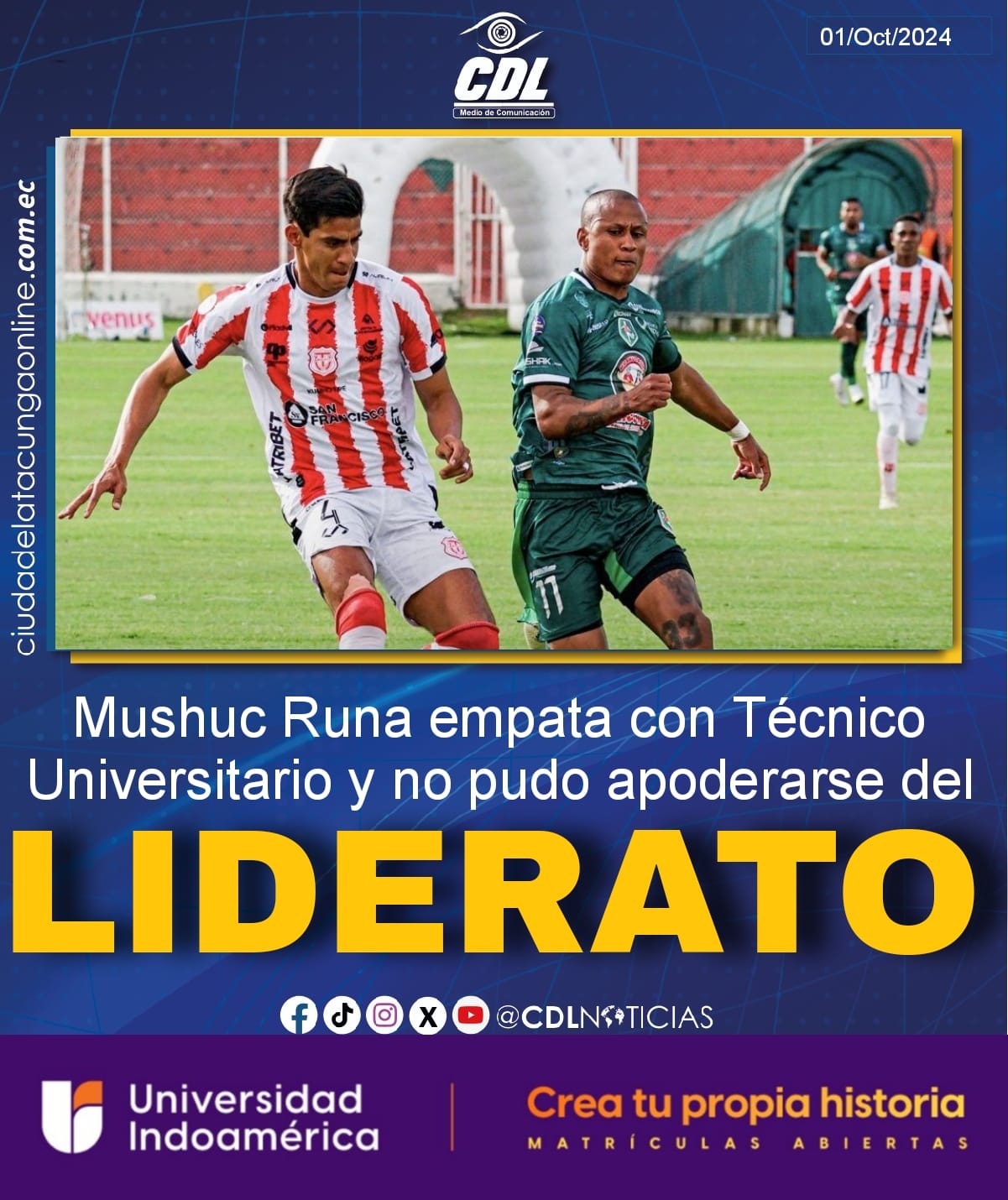 Mushuc Runa empata con Técnico Universitario y no pudo apoderarse del liderato