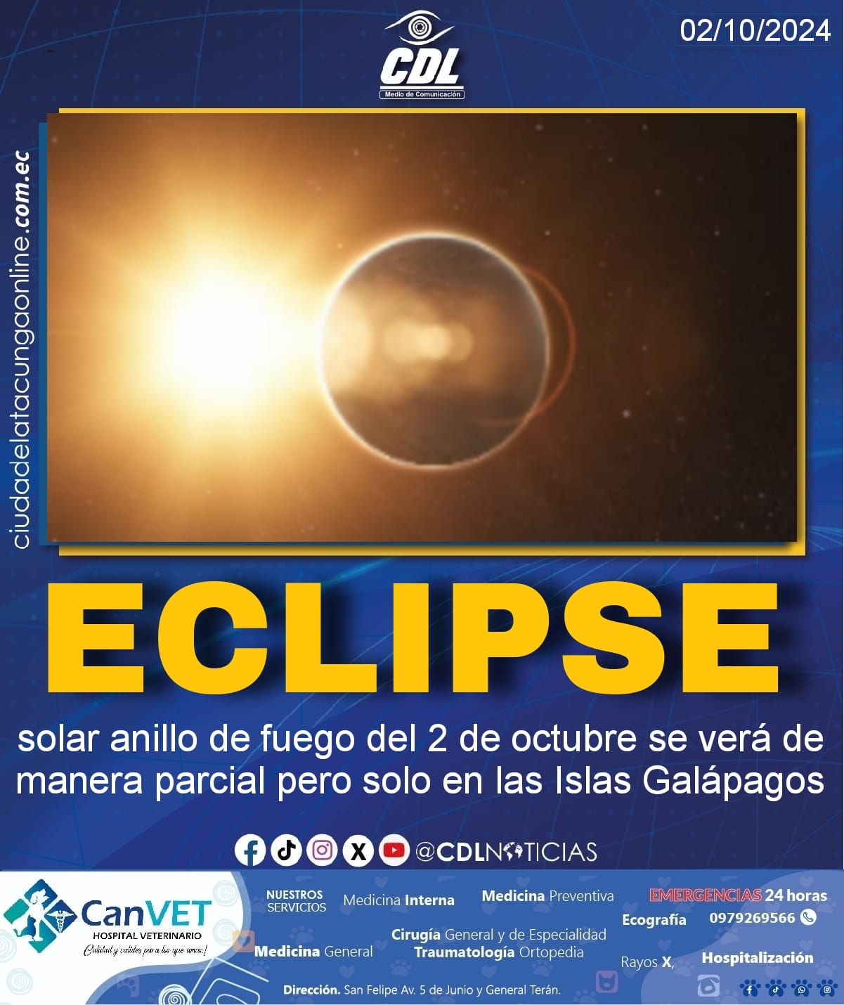 El eclipse solar anillo de fuego del 2 de octubre se verá de manera parcial pero solo en las Islas Galápagos