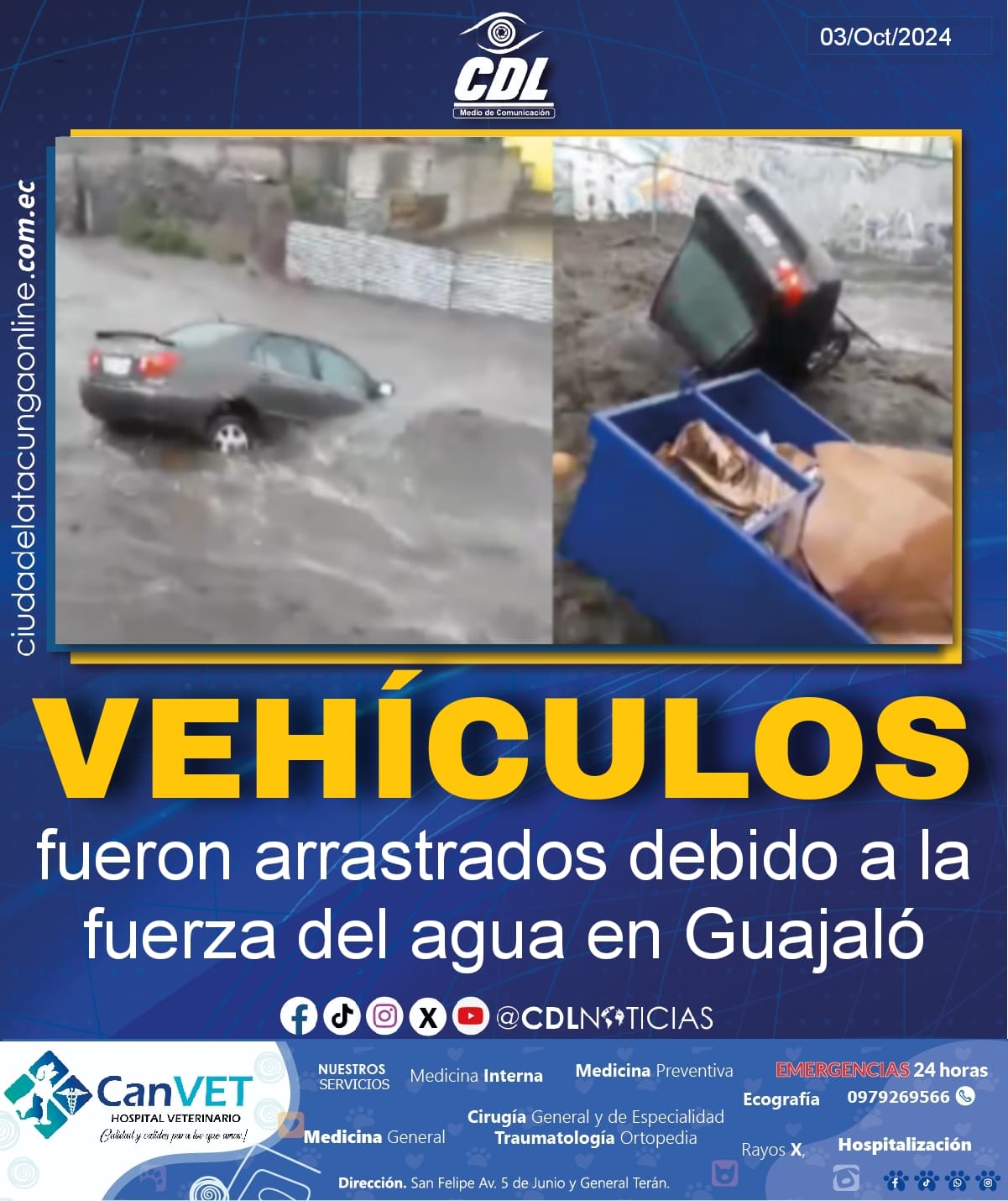 Lluvia en Quito: Vehículos fueron arrastrados debido a la fuerza del agua en Guajaló