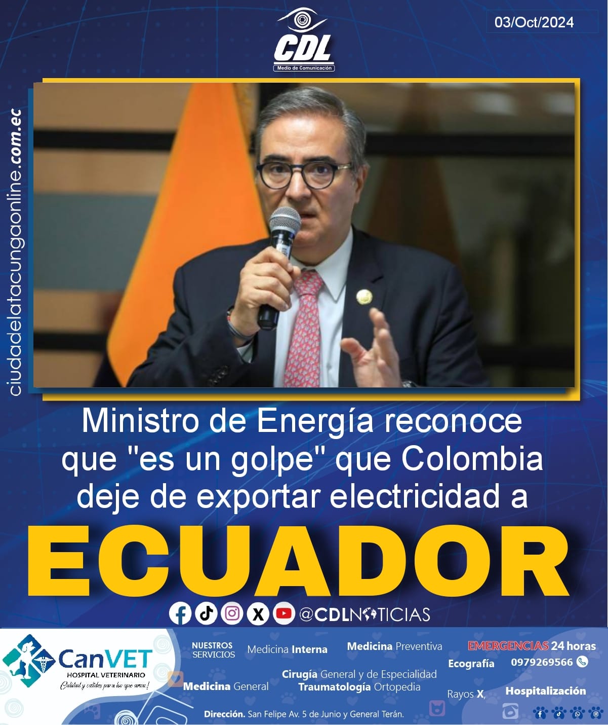 Ministro de Energía reconoce que «es un golpe» que Colombia deje de exportar electricidad a Ecuador