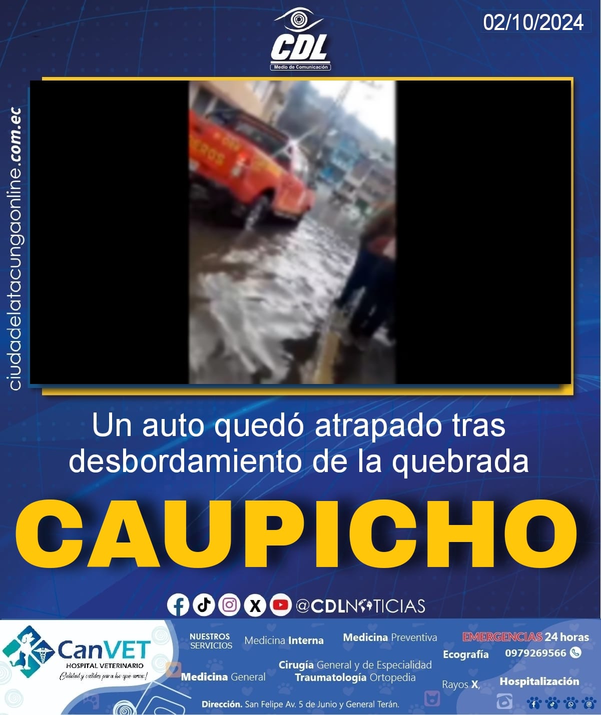 Quito: Un auto quedó atrapado tras desbordamiento de la quebrada Caupicho
