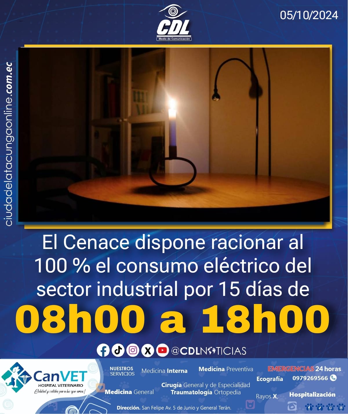 El Cenace dispone racionar al 100 % el consumo eléctrico del sector industrial por 15 días de 08:00 a 18:00