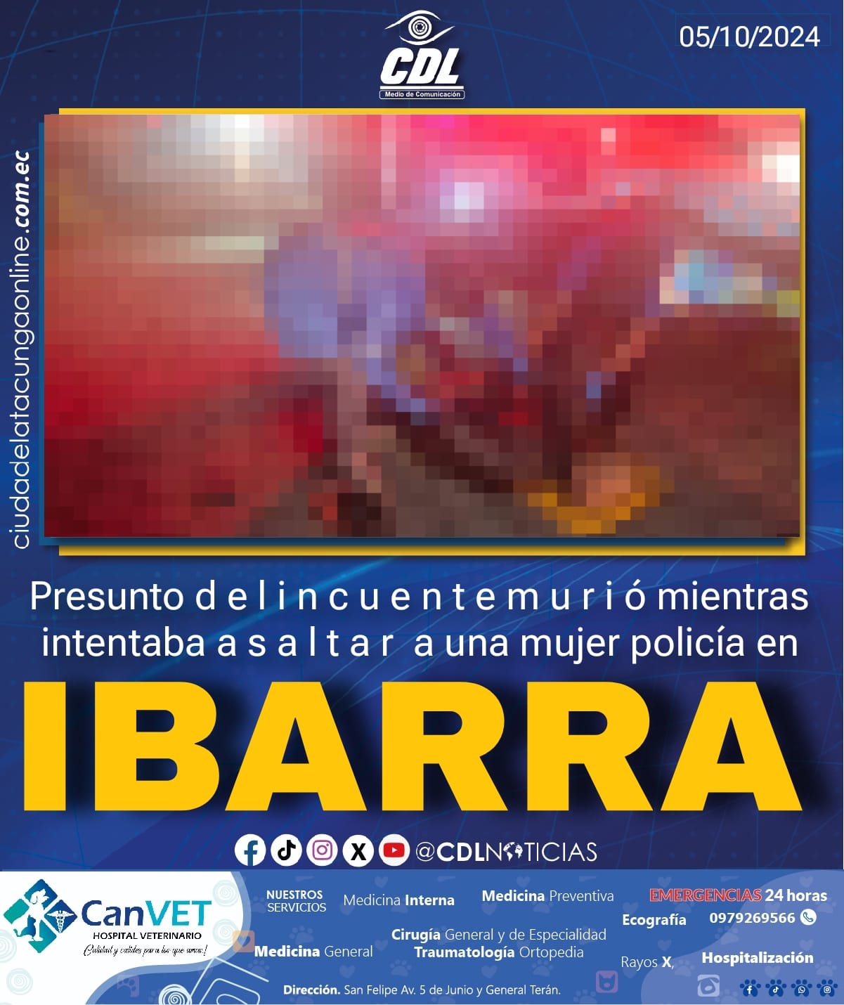 Presunto d e l i n c u e n t e m u r i ó mientras intentaba a s a l t a r a una mujer policía en Ibarra