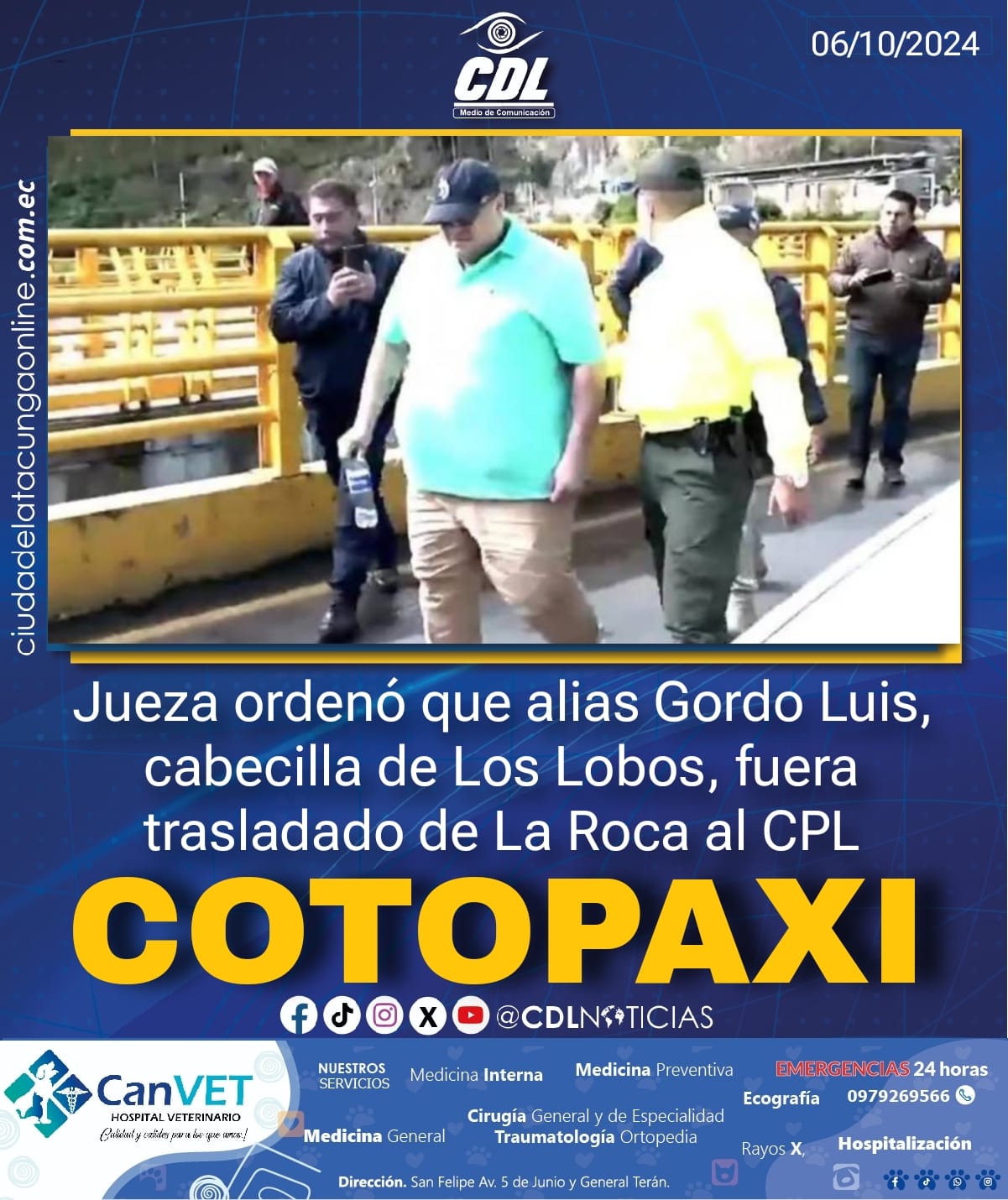 Una jueza ordenó que alias Gordo Luis, cabecilla de Los Lobos, fuera trasladado de La Roca al CPL Cotopaxi