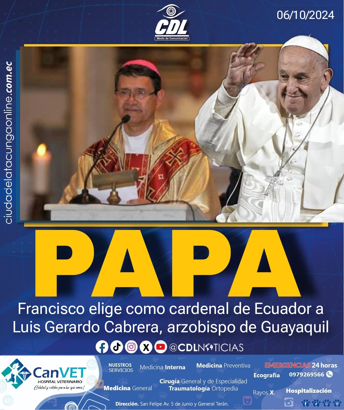 El papa Francisco elige como cardenal de Ecuador a Luis Gerardo Cabrera, arzobispo de Guayaquil