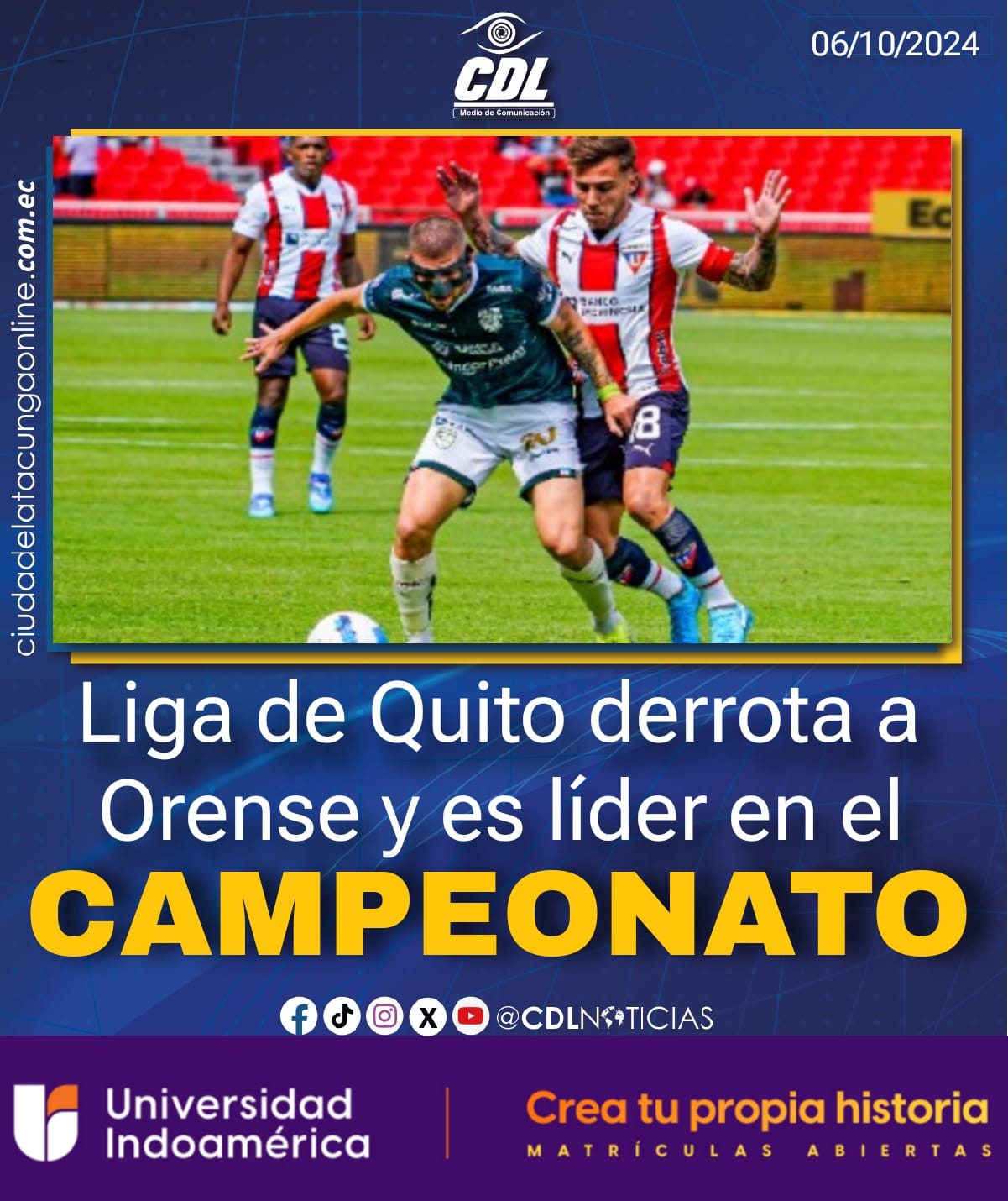 Liga de Quito derrota a Orense y es líder en el campeonato
