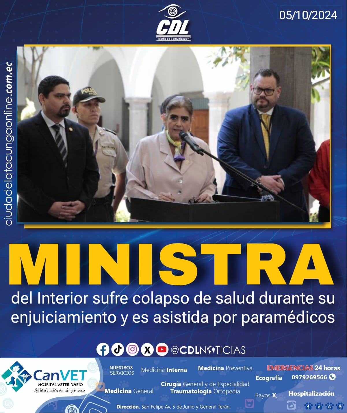 Ministra del Interior sufre colapso de salud durante su enjuiciamiento y es asistida por paramédicos
