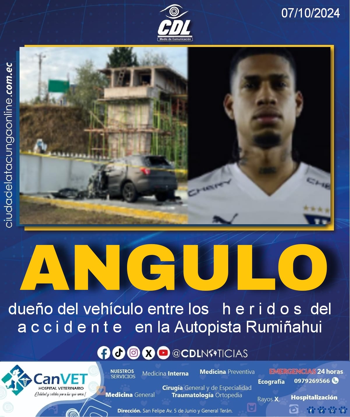 Marco Angulo dueño del vehículo entre los h e r i d o s del a c c i d e n t e en la Autopista General Rumiñahui