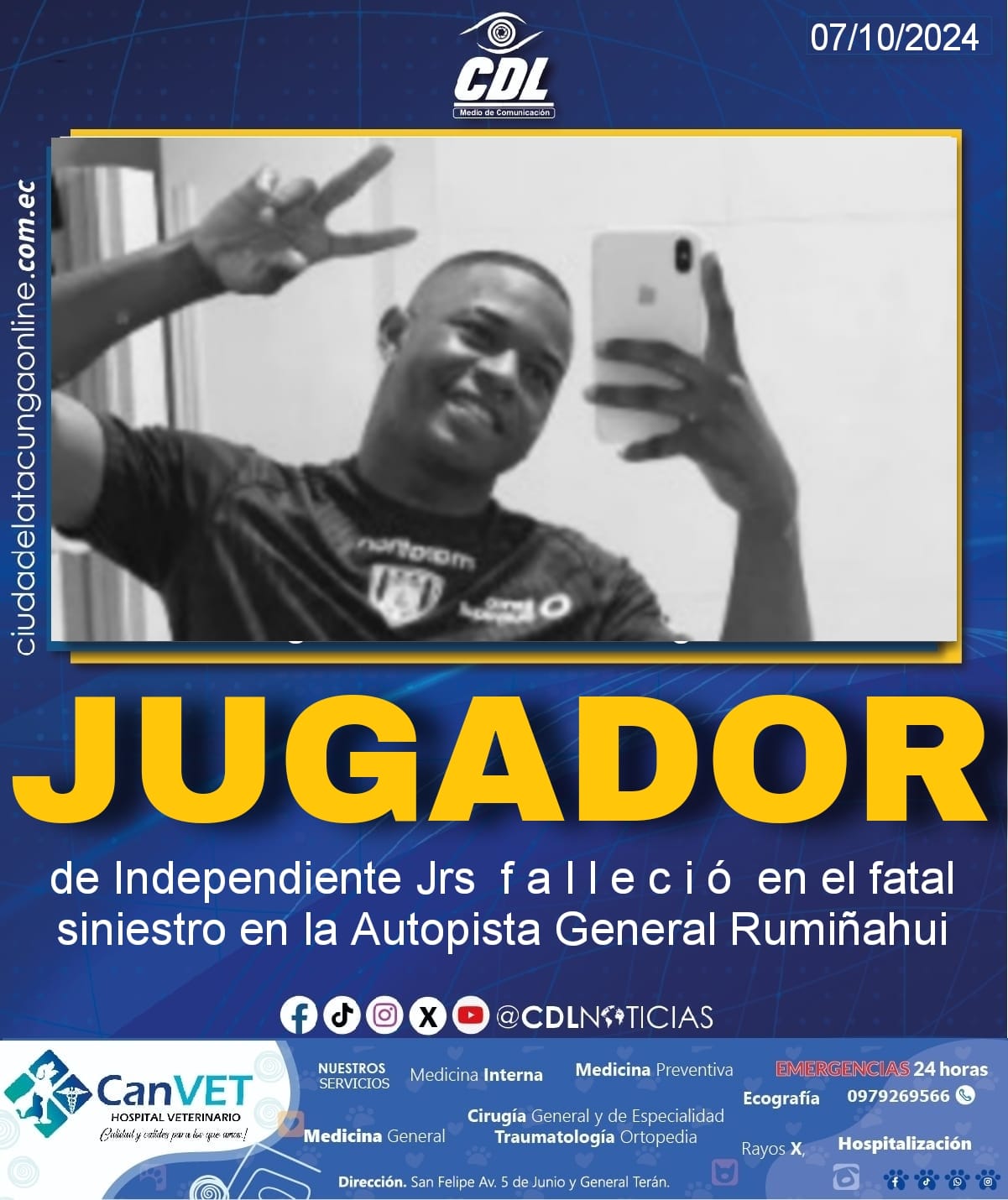 Jugador de Independiente Jrs f a l l e c i ó en el fatal siniestro en la Autopista General Rumiñahui