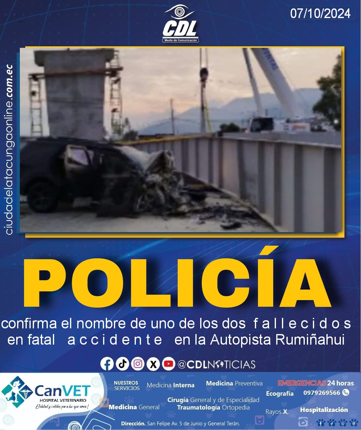 Policía confirma el nombre de uno de los f a l l e c i d o s en fatal a cc i d e n t e en la Autopista General Rumiñahui