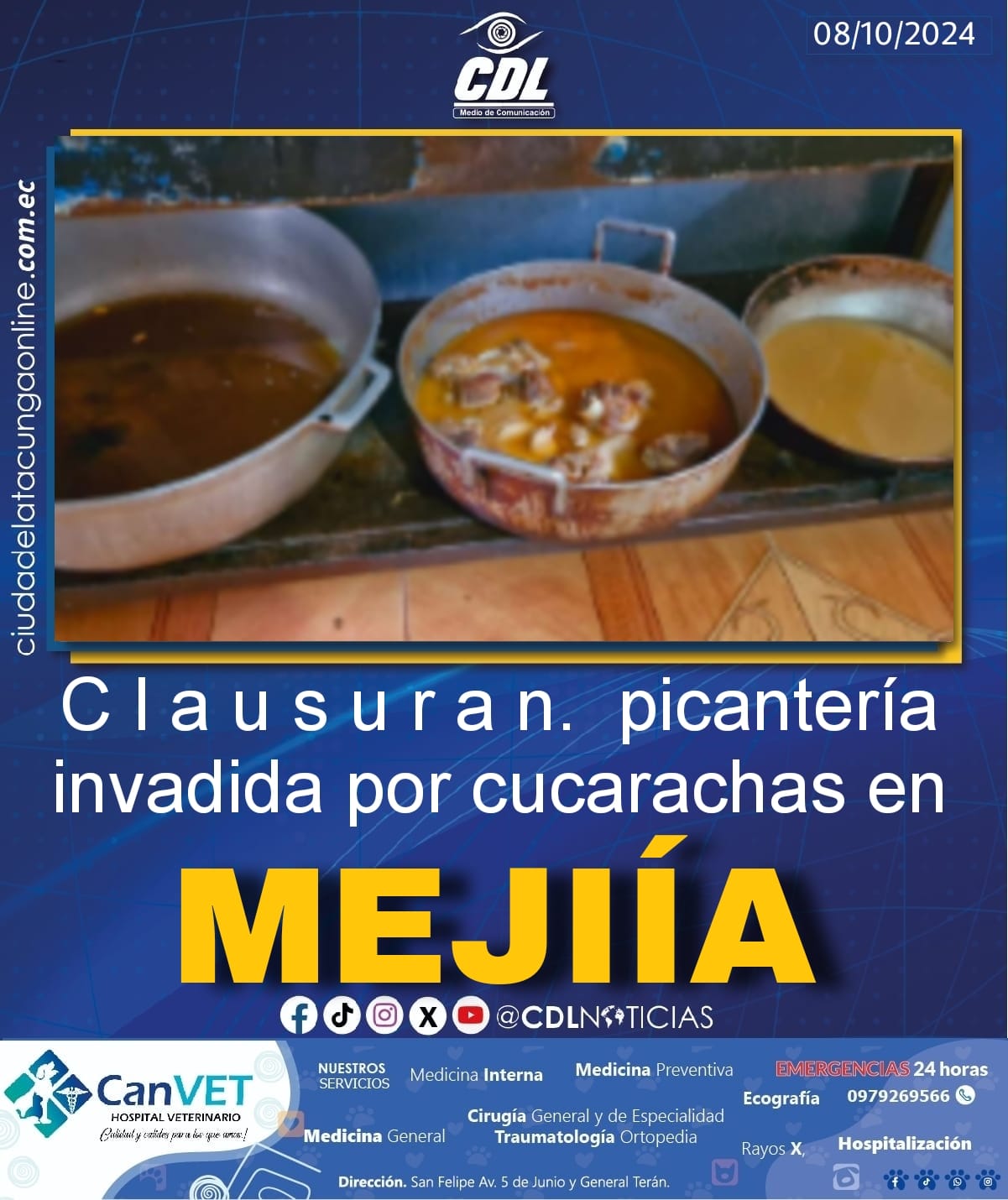 C l a u s u r a n picantería invadida por cucarachas en Mejía