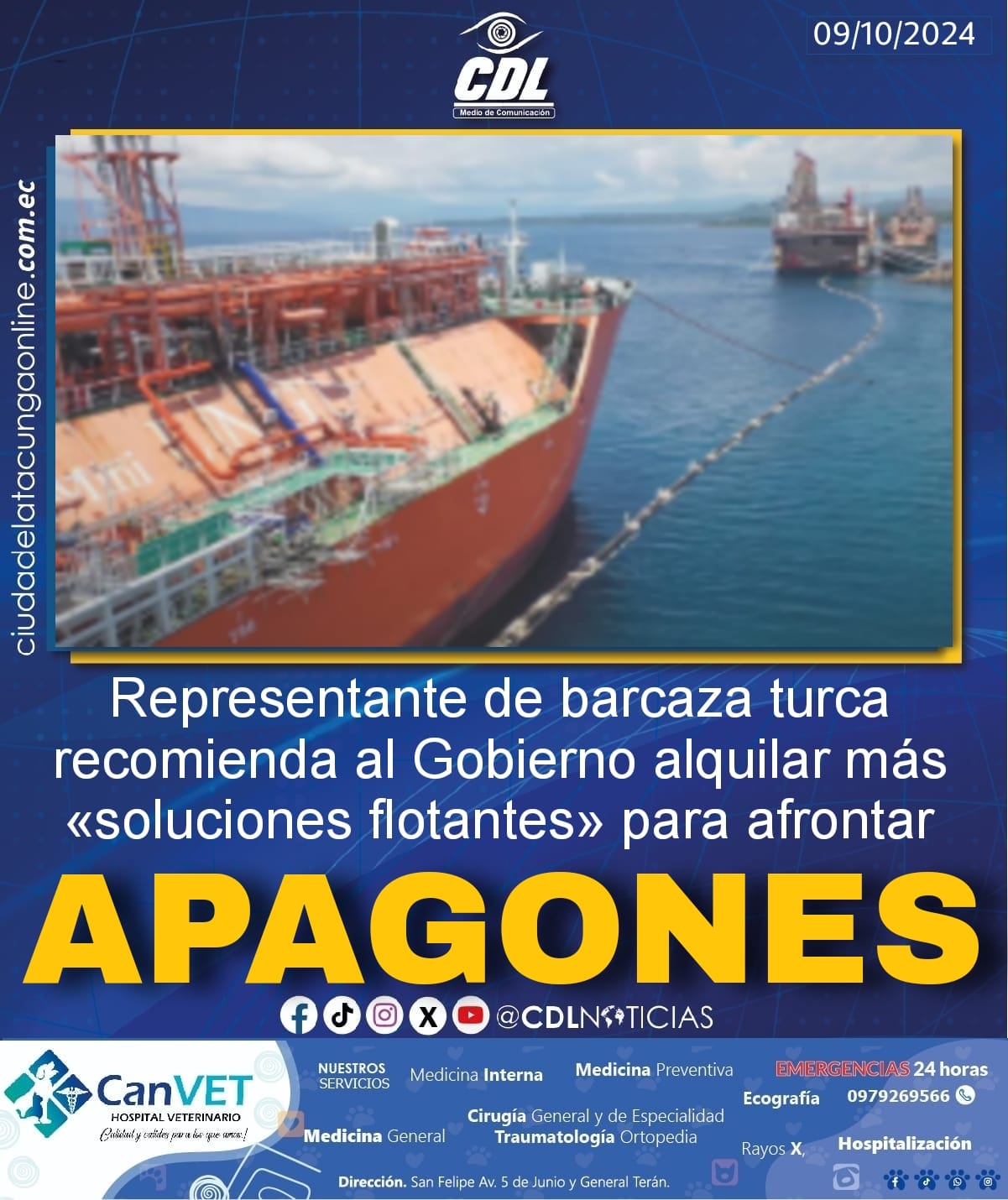 Representante de barcaza turca recomienda al Gobierno alquilar más «soluciones flotantes» para afrontar apagones