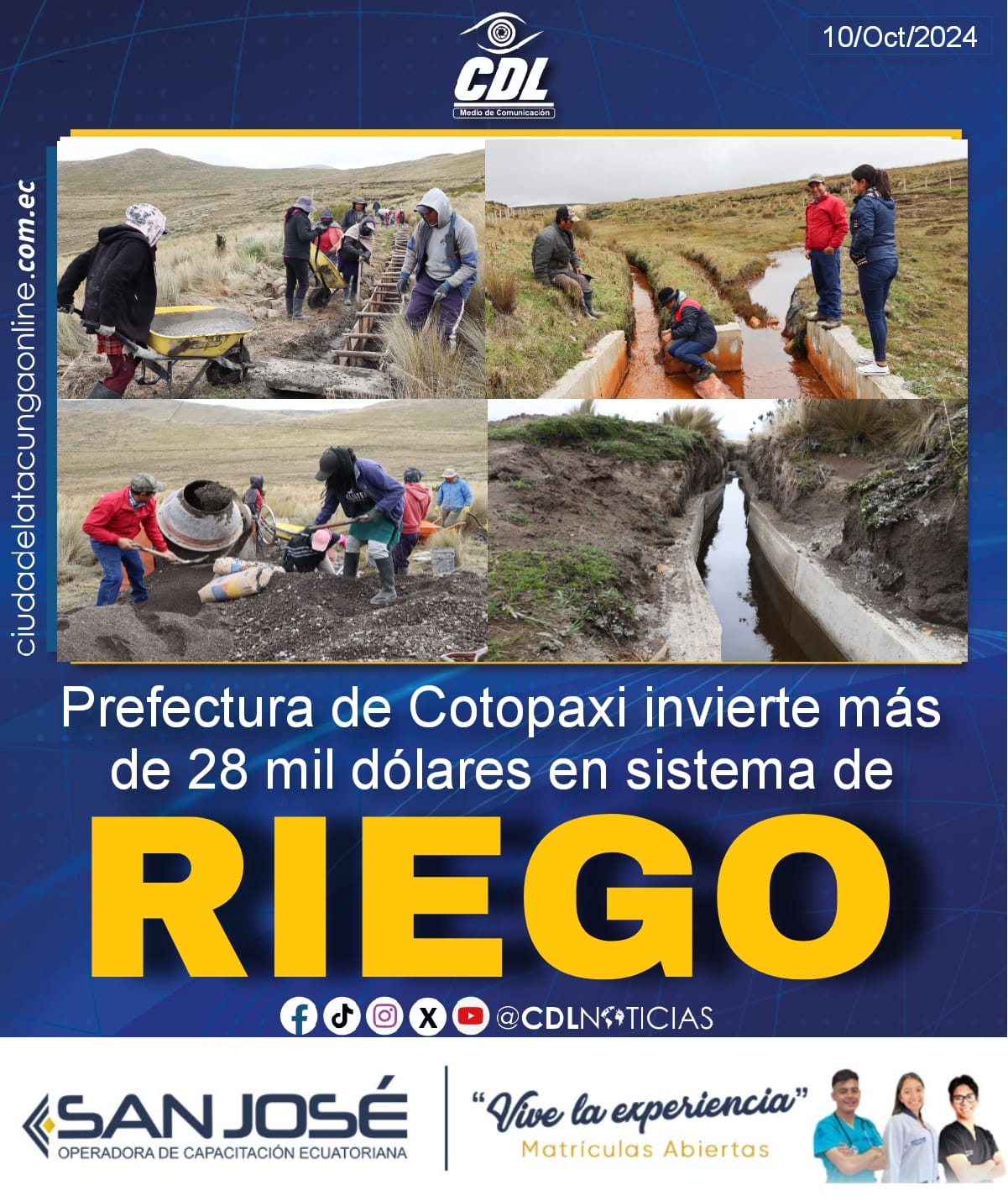 Prefectura de Cotopaxi invierte más de 28 mil dólares en sistema de riego