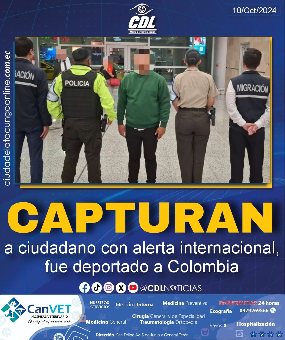 Quito: capturan a ciudadano con alerta internacional, fue deportado a Colombia