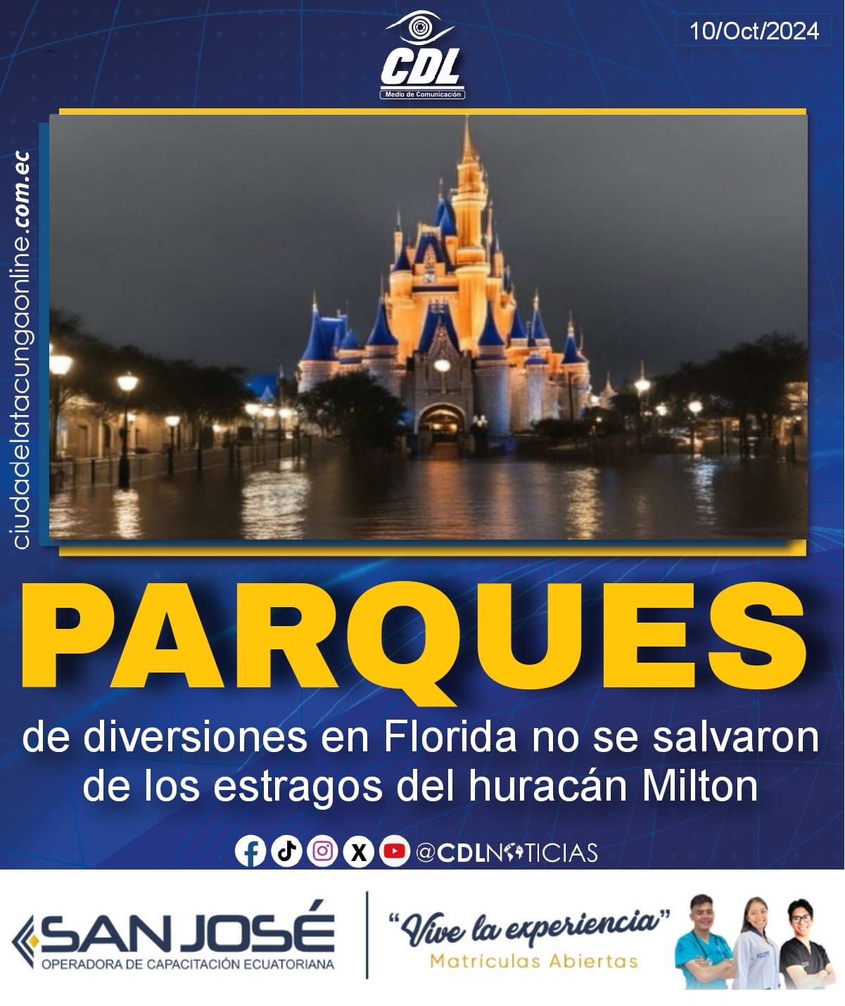Los parques de diversiones en Florida no se salvaron de los estragos del huracán Milton