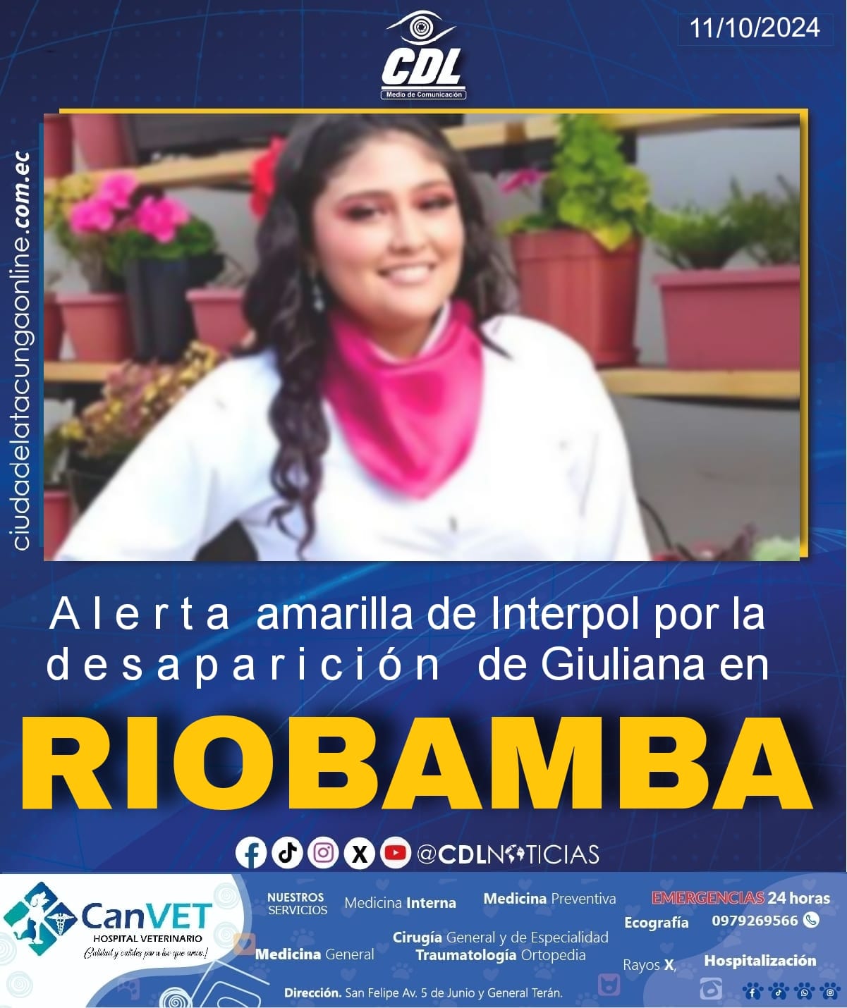 A l e r t a amarilla de Interpol por la d e s a p a r i c i ó n de Giuliana Sánchez en Riobamba