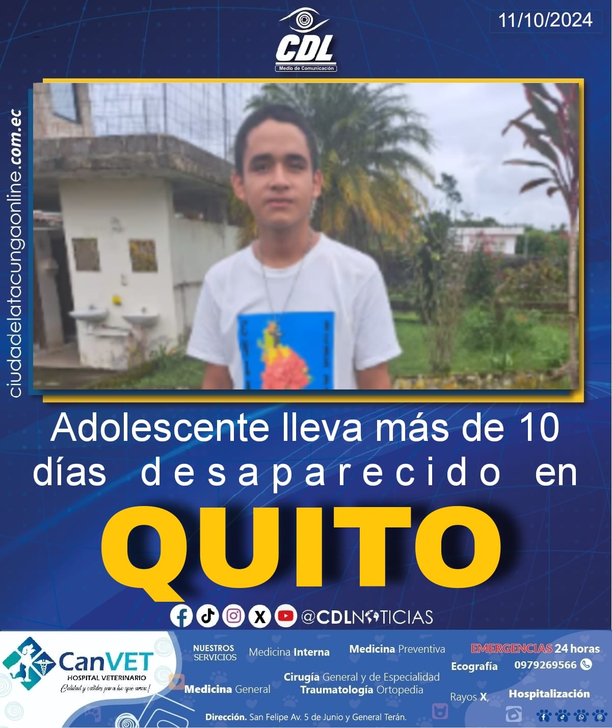 Adolescente lleva más de 10 días d e s a p a r e c i d o en Quito