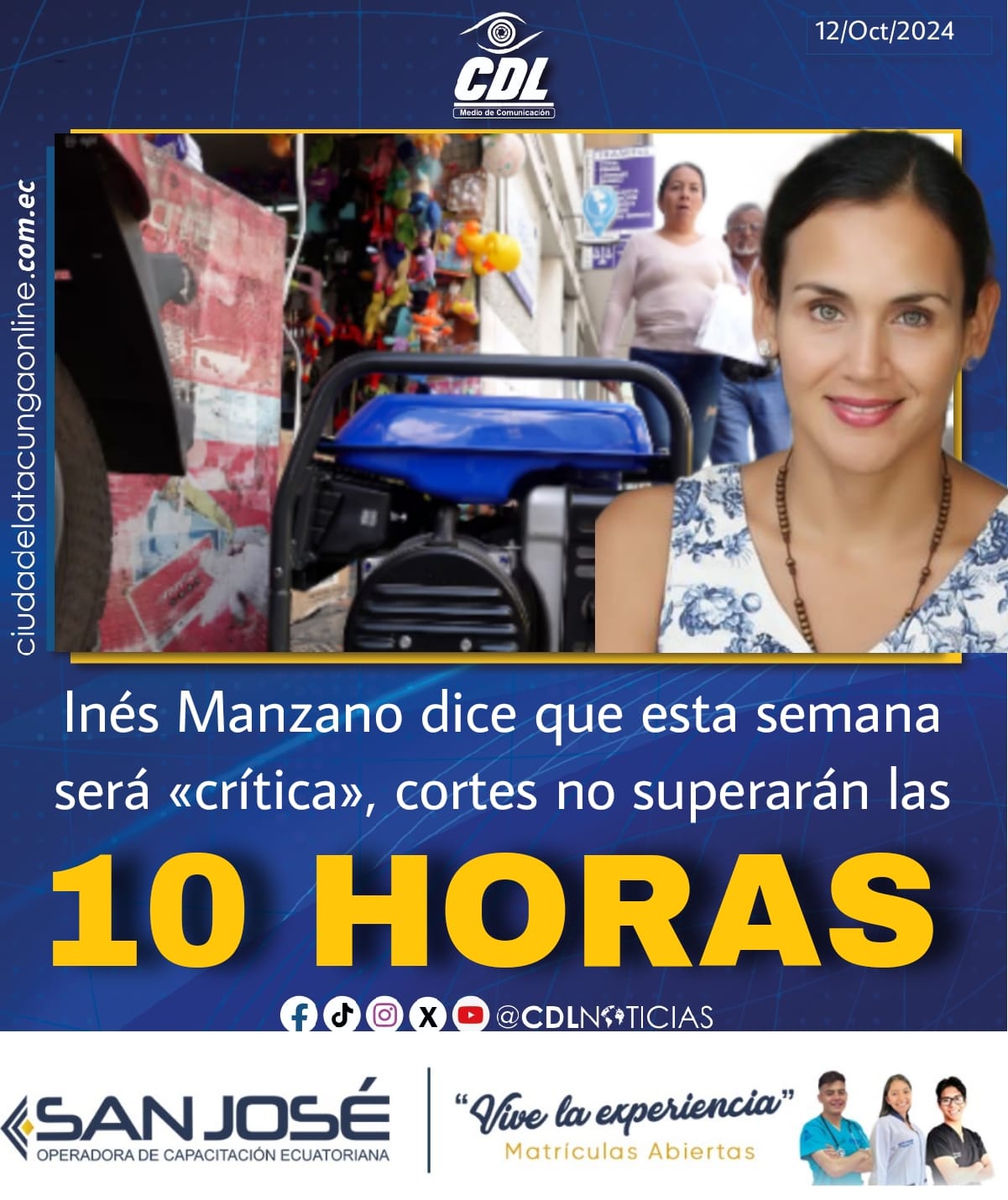 Inés Manzano dice que esta semana será «crítica», cortes no superarán las 10 horas
