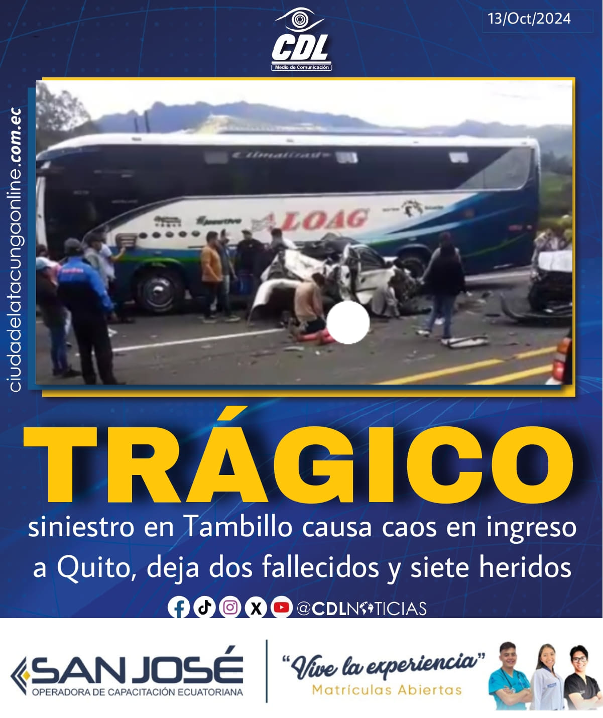 Trágico siniestro en Tambillo causa caos en ingreso a Quito, deja dos fallecidos y siete heridos