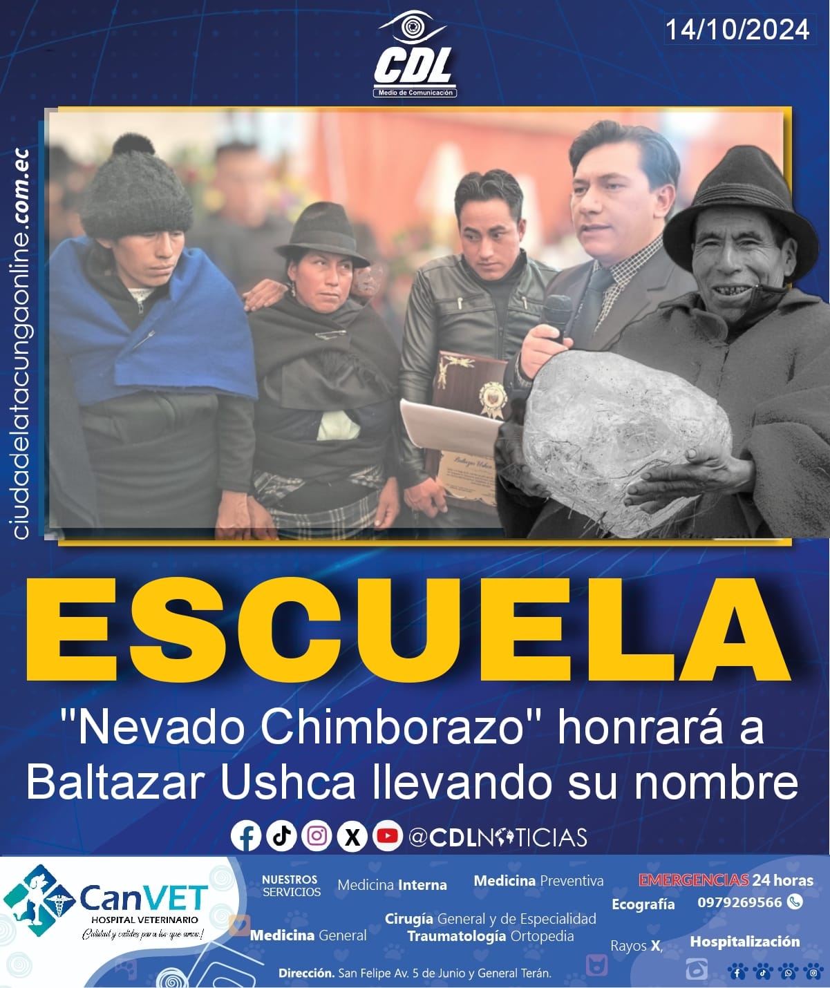 La Escuela «Nevado Chimborazo» honrará a Baltazar Ushca llevando su nombre