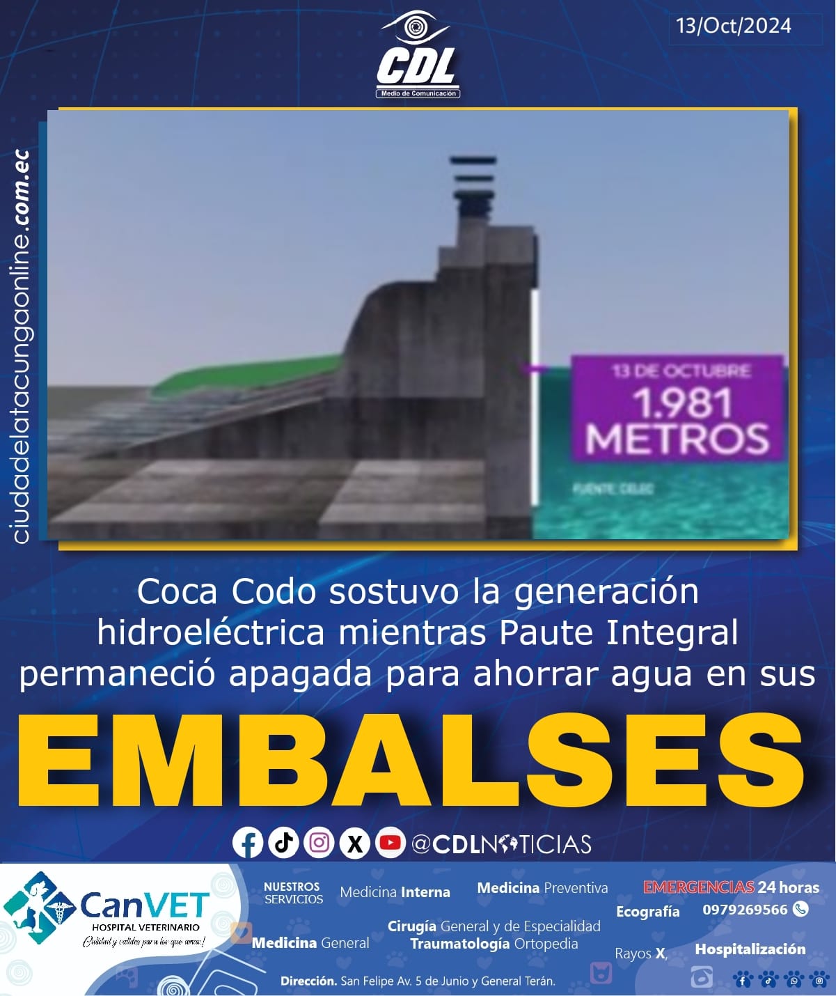 Coca Codo sostuvo la generación hidroeléctrica mientras Paute Integral permaneció apagada para ahorrar agua en sus embalses