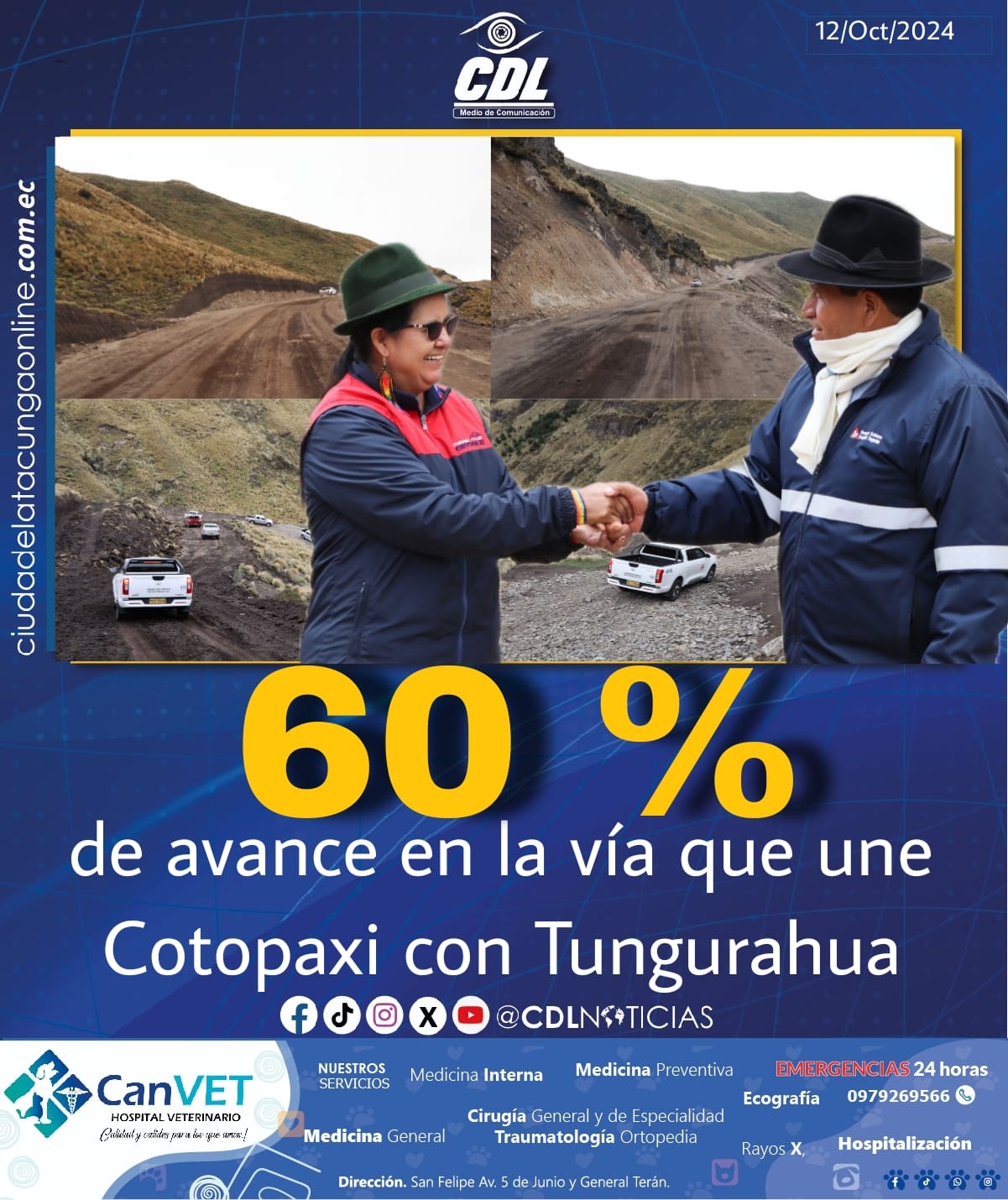 60% de avance en la vía que une Cotopaxi con Tungurahua
