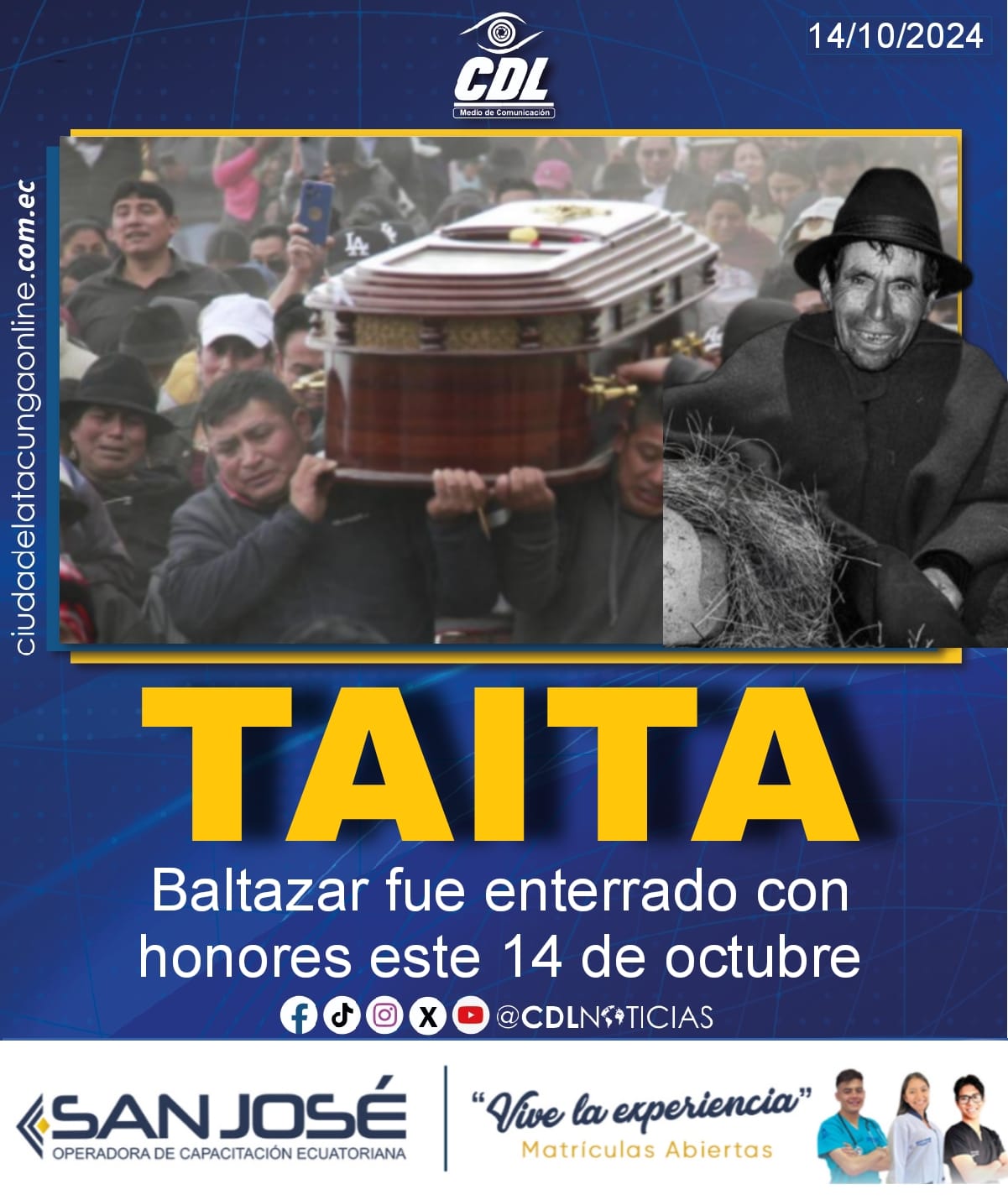 Baltazar Ushca fue enterrado con honores este 14 de octubre