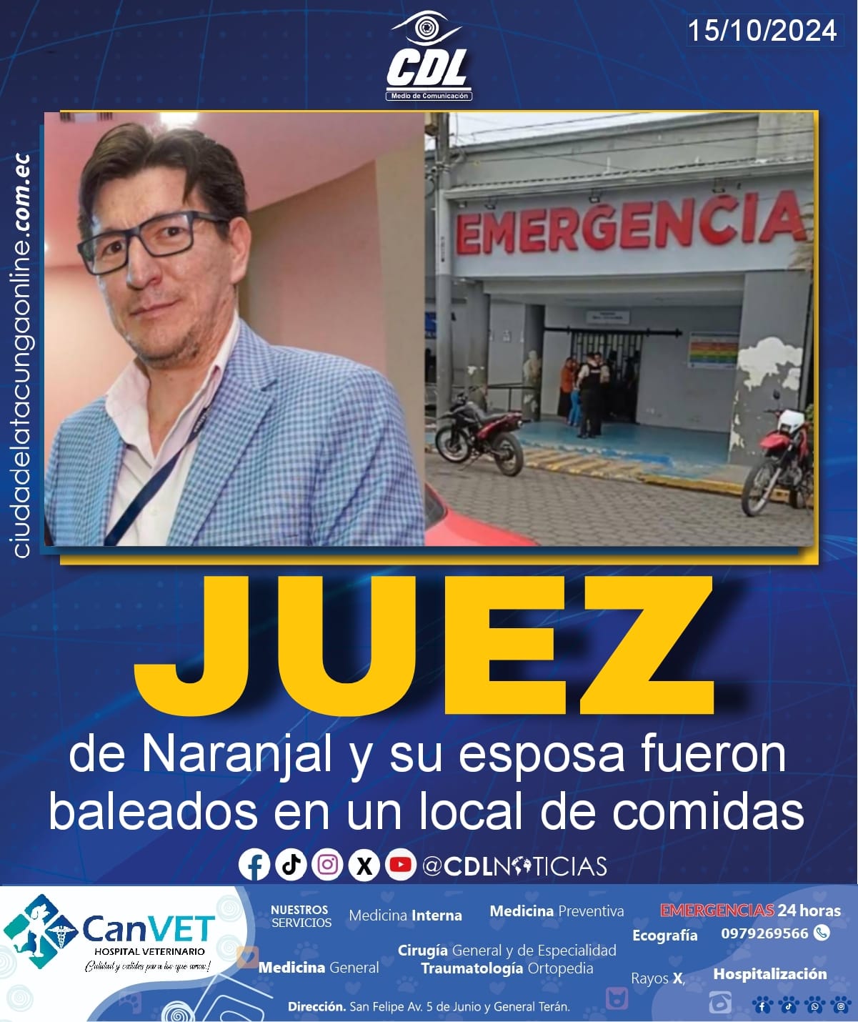 Un juez de Naranjal y su esposa fueron baleados en un local de comidas