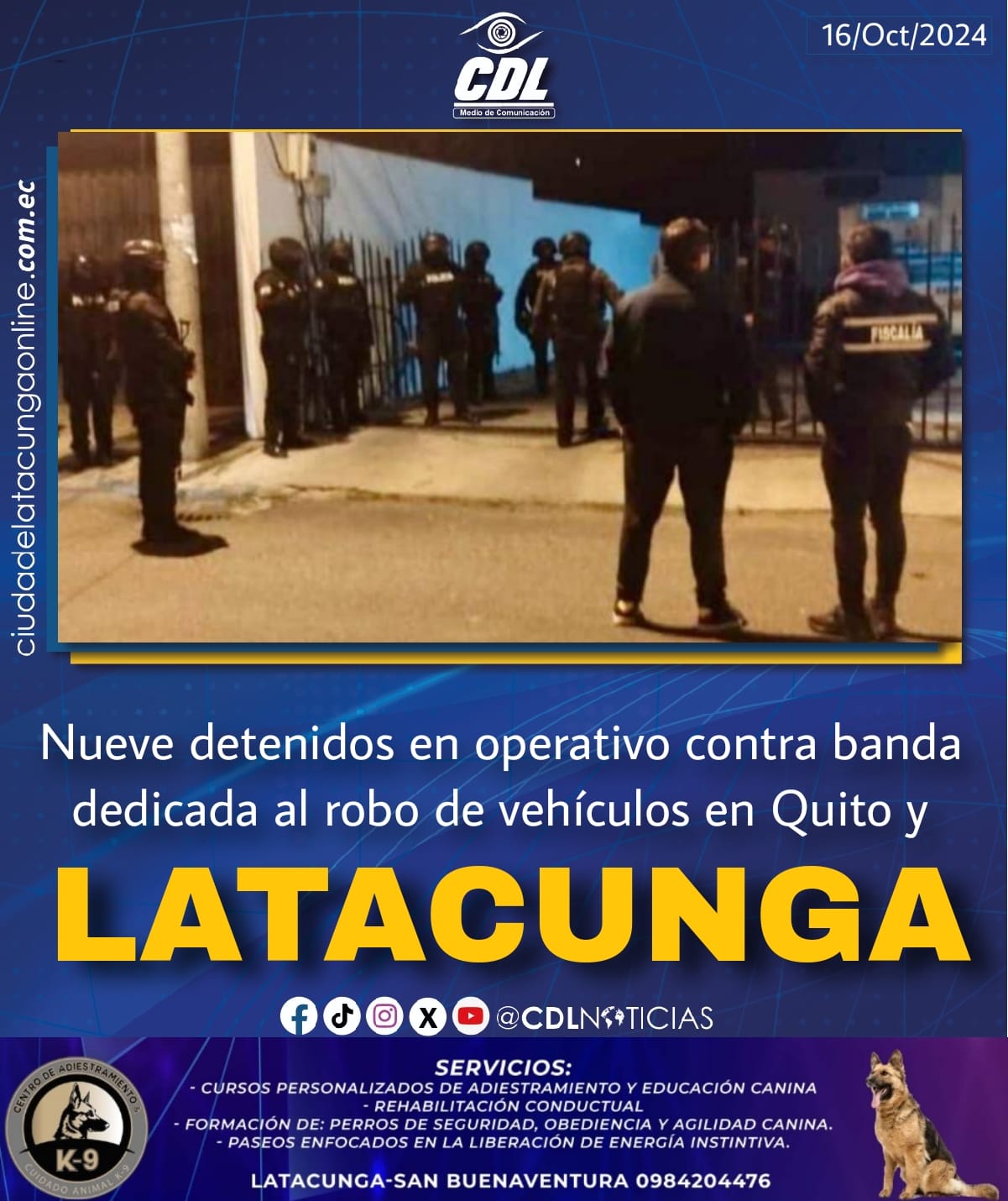 Nueve detenidos en operativo contra banda dedicada al robo de vehículos en Quito y Latacunga