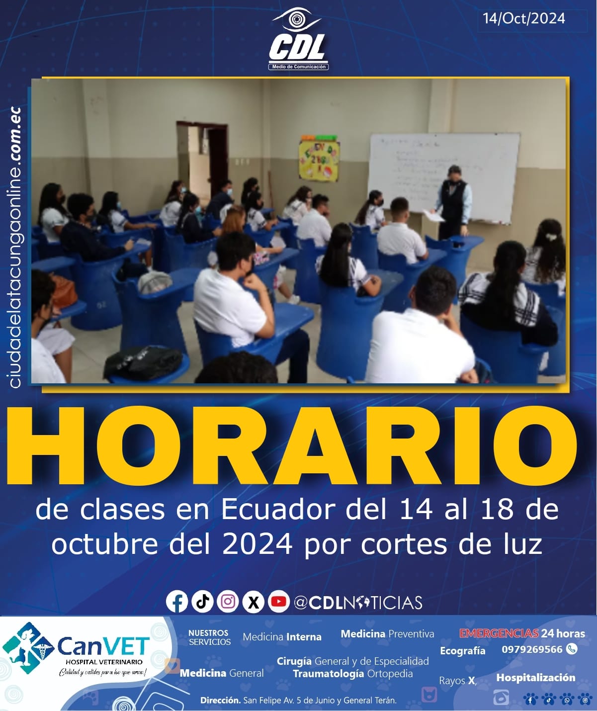 Los horarios de clases en Ecuador del 14 al 18 de octubre del 2024 por cortes de luz